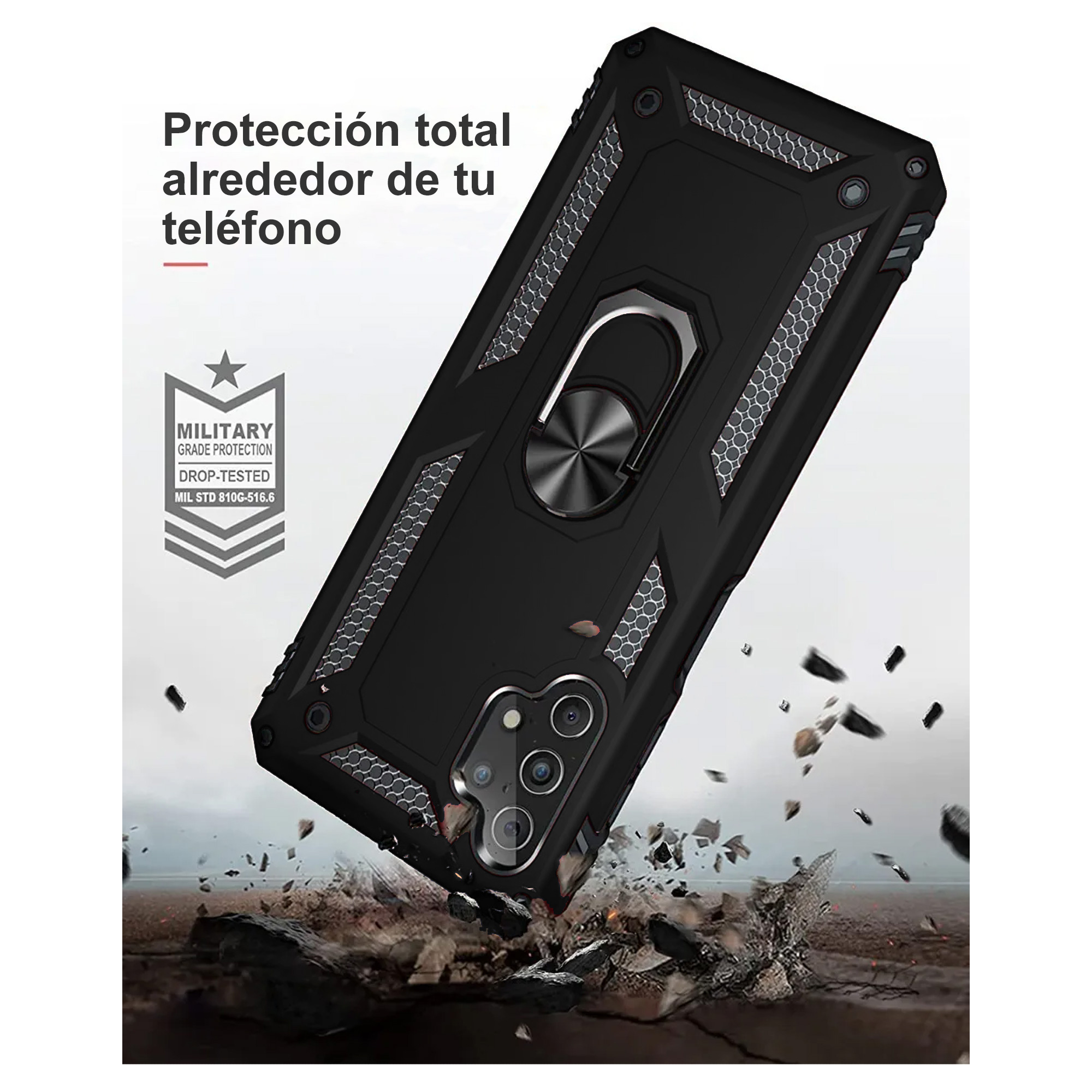 Funda Con Anillo Soporte Uso Rudo Para Moto G24 Power Negro 