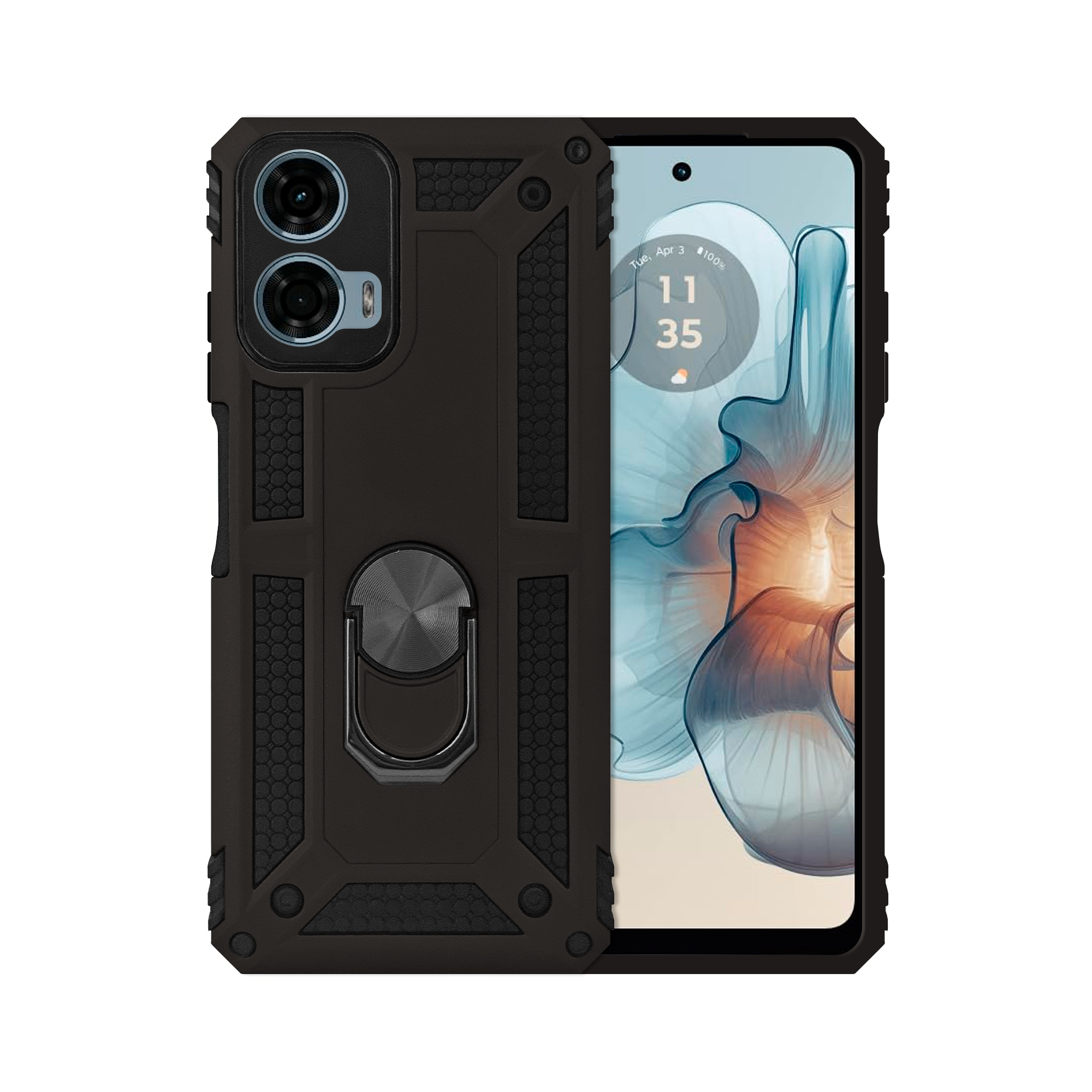 Funda Con Anillo Soporte Uso Rudo Para Moto G24 Power Negro 
