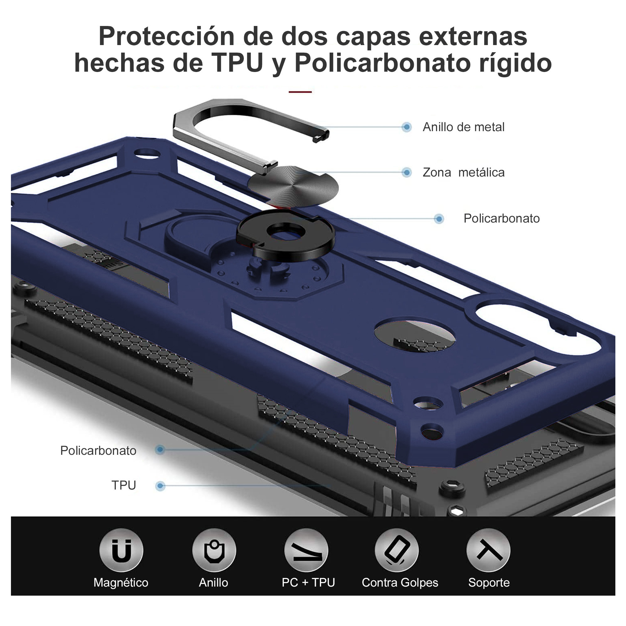 Funda Con Anillo Soporte Uso Rudo Para Moto G24 Power Azul