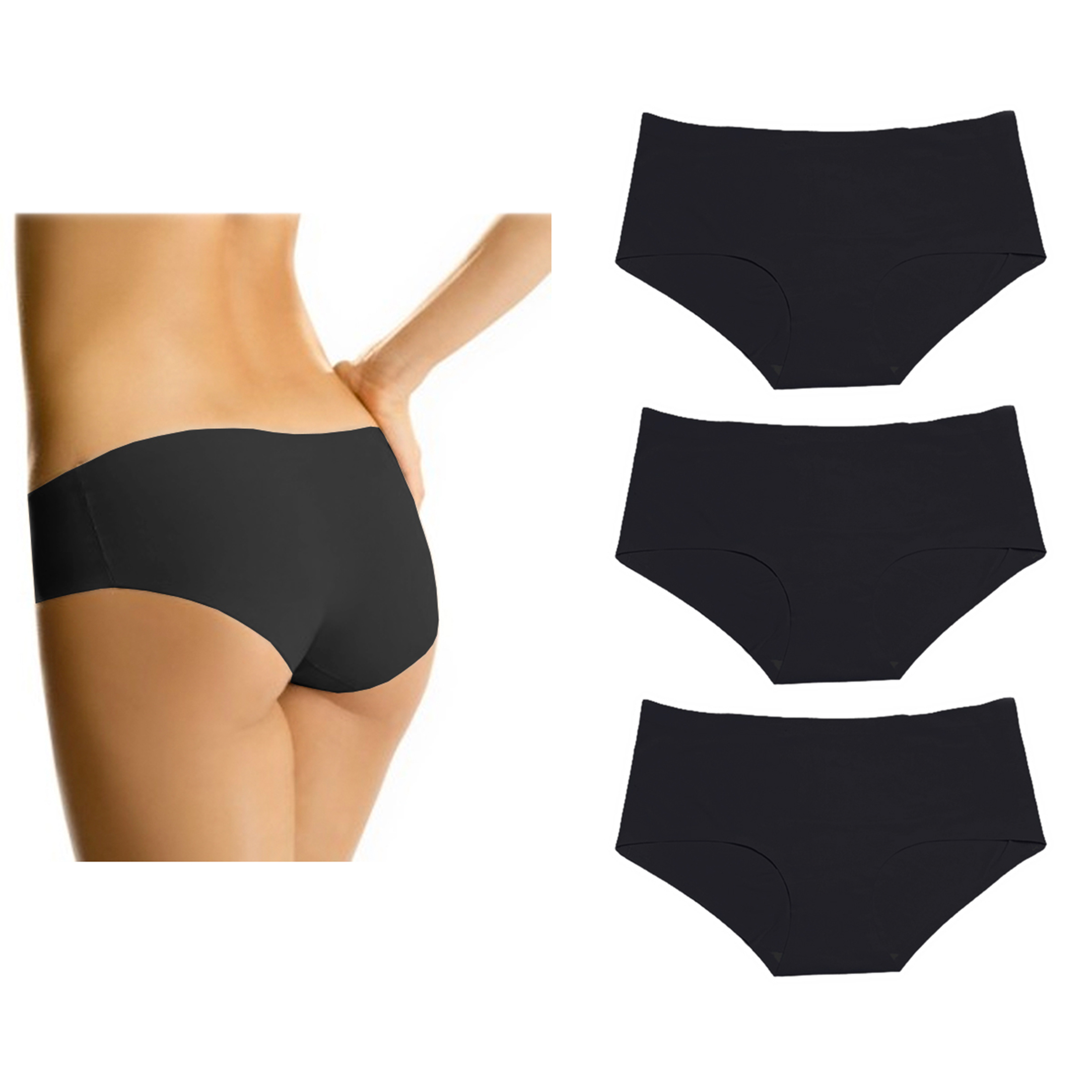 Paquete 3 Pantaletas Invisibles Sin Costuras Corte Láser Pack Incluye 3 Negras
