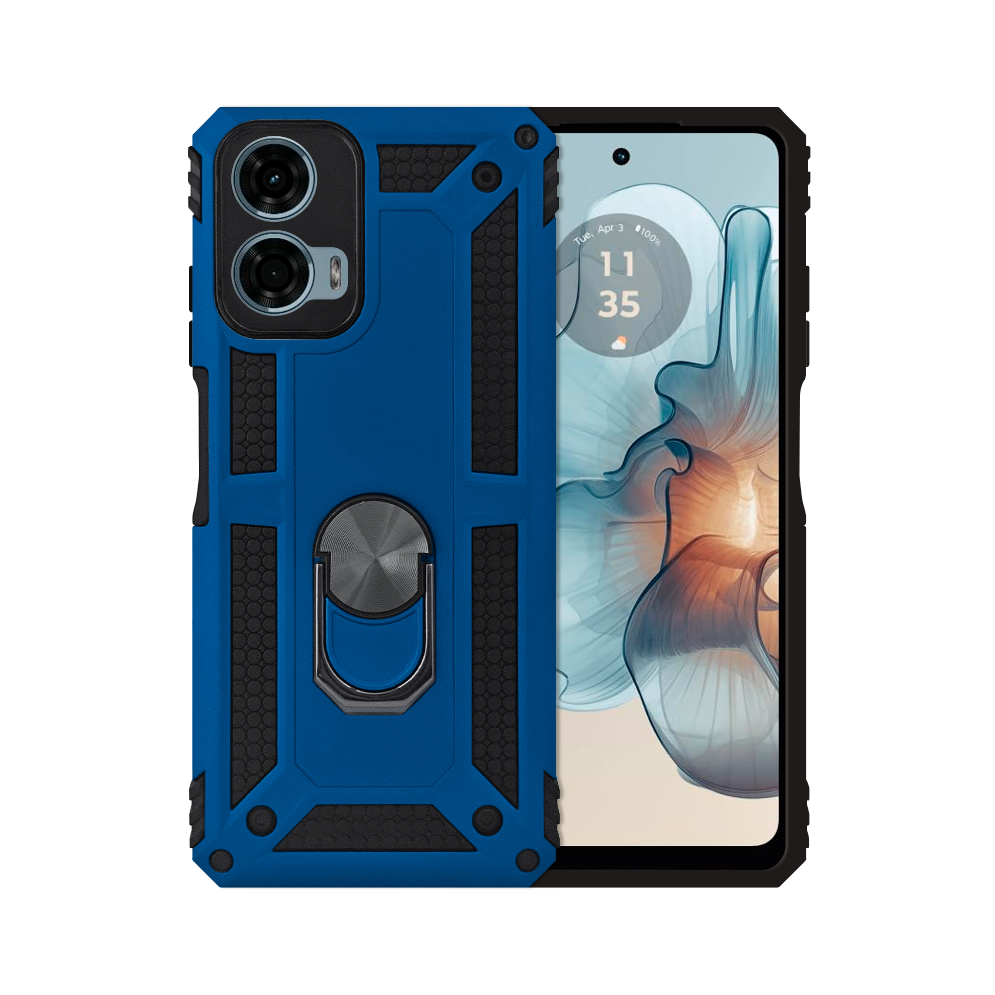 Funda Con Anillo Soporte Uso Rudo Para Moto G24 Power Azul