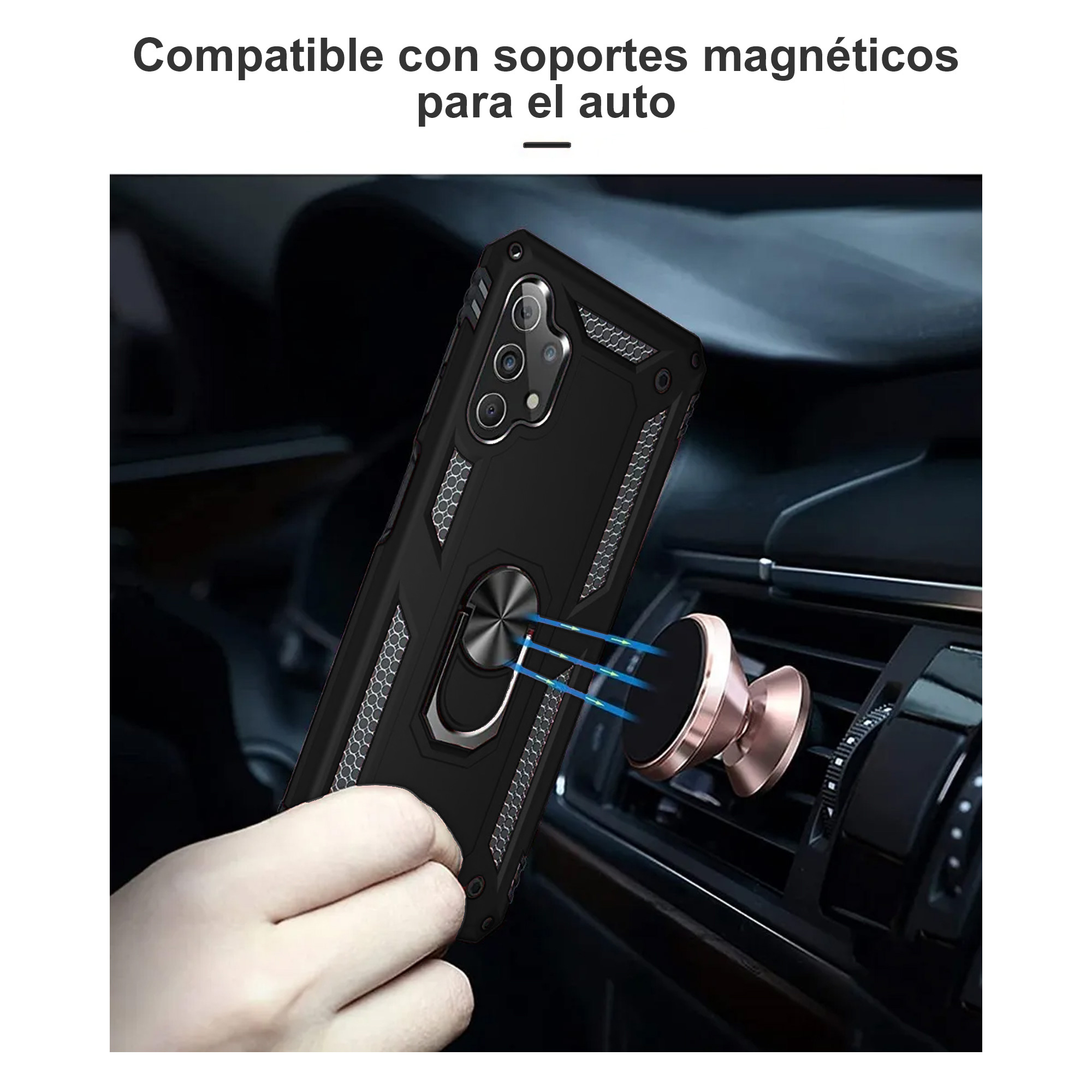 Funda Con Anillo Soporte Uso Rudo Para Moto G24 Power Negro 
