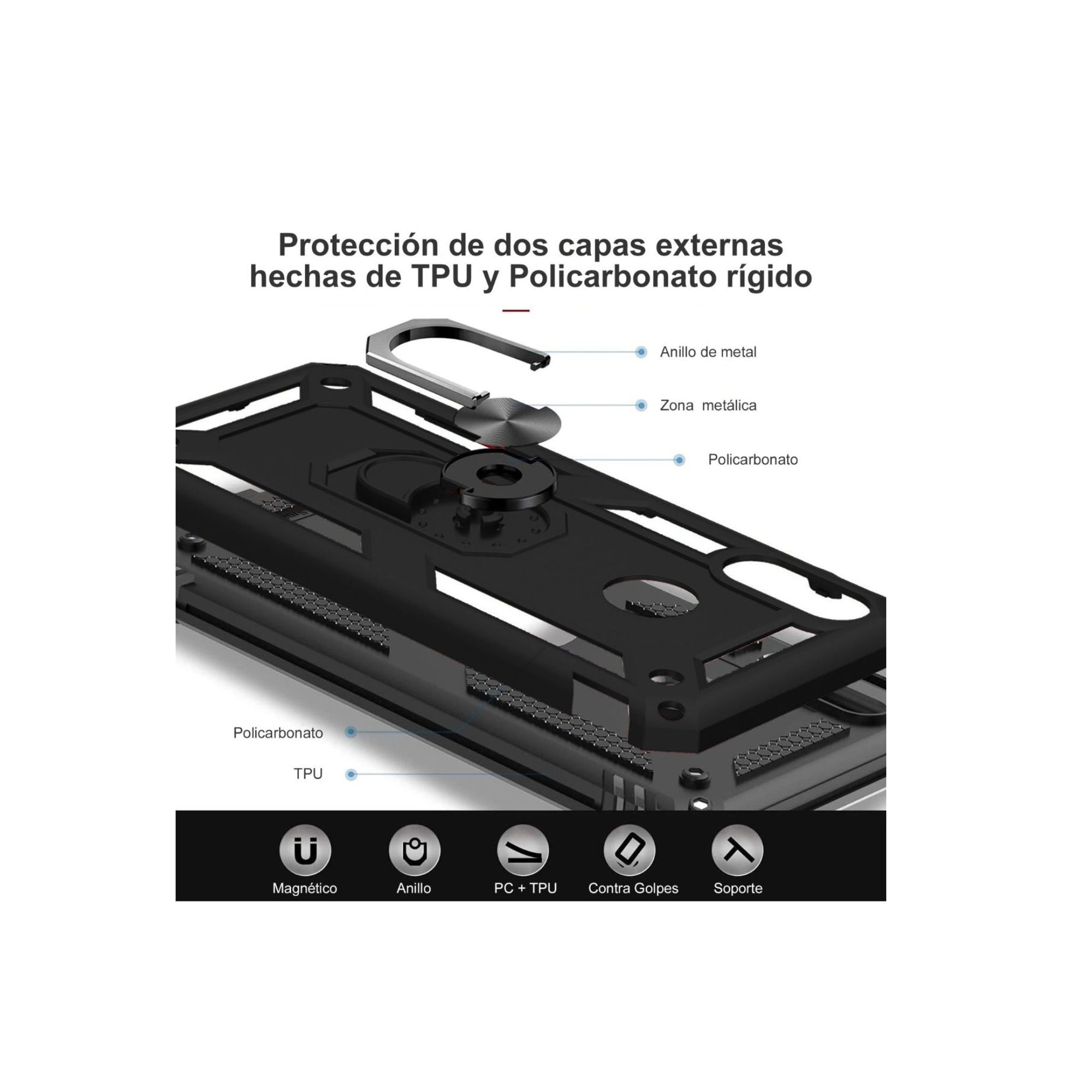 Funda Con Anillo Soporte Uso Rudo Para Moto G24 Power Negro 