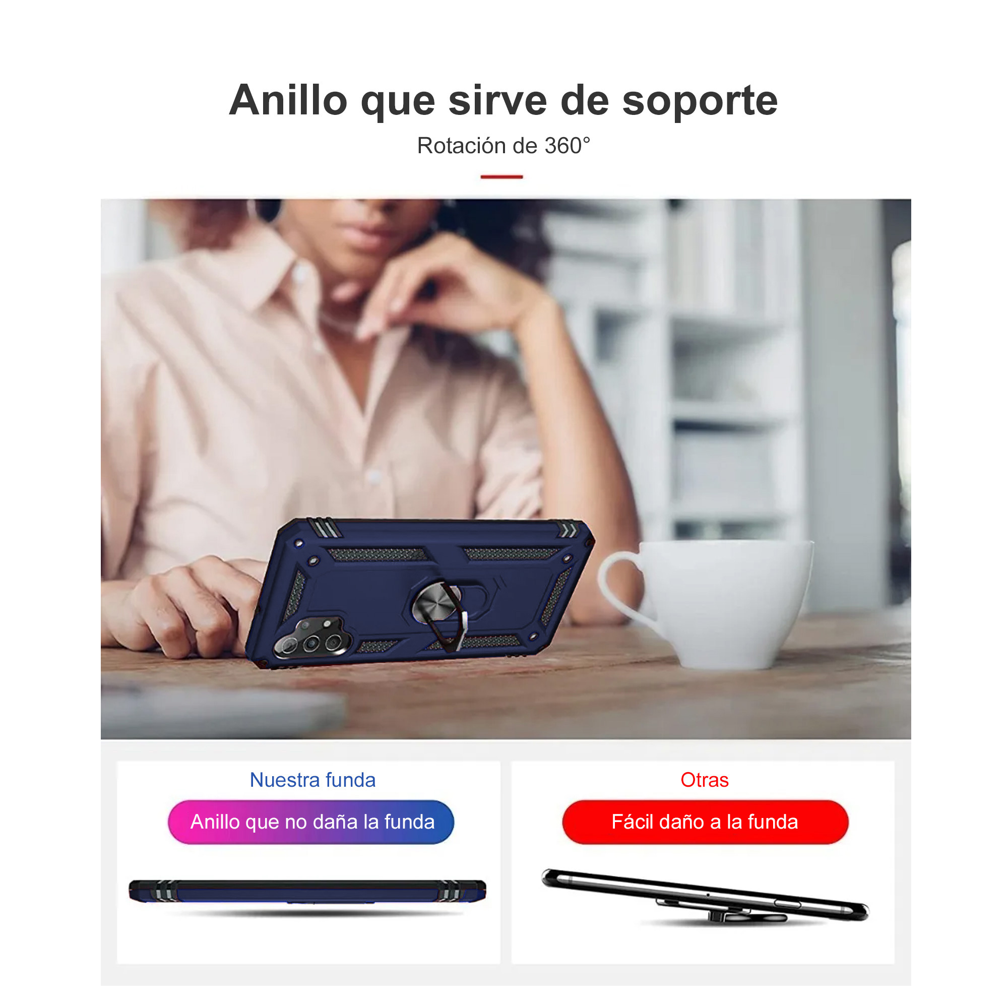Funda Con Anillo Soporte Uso Rudo Para Moto G24 Power Azul