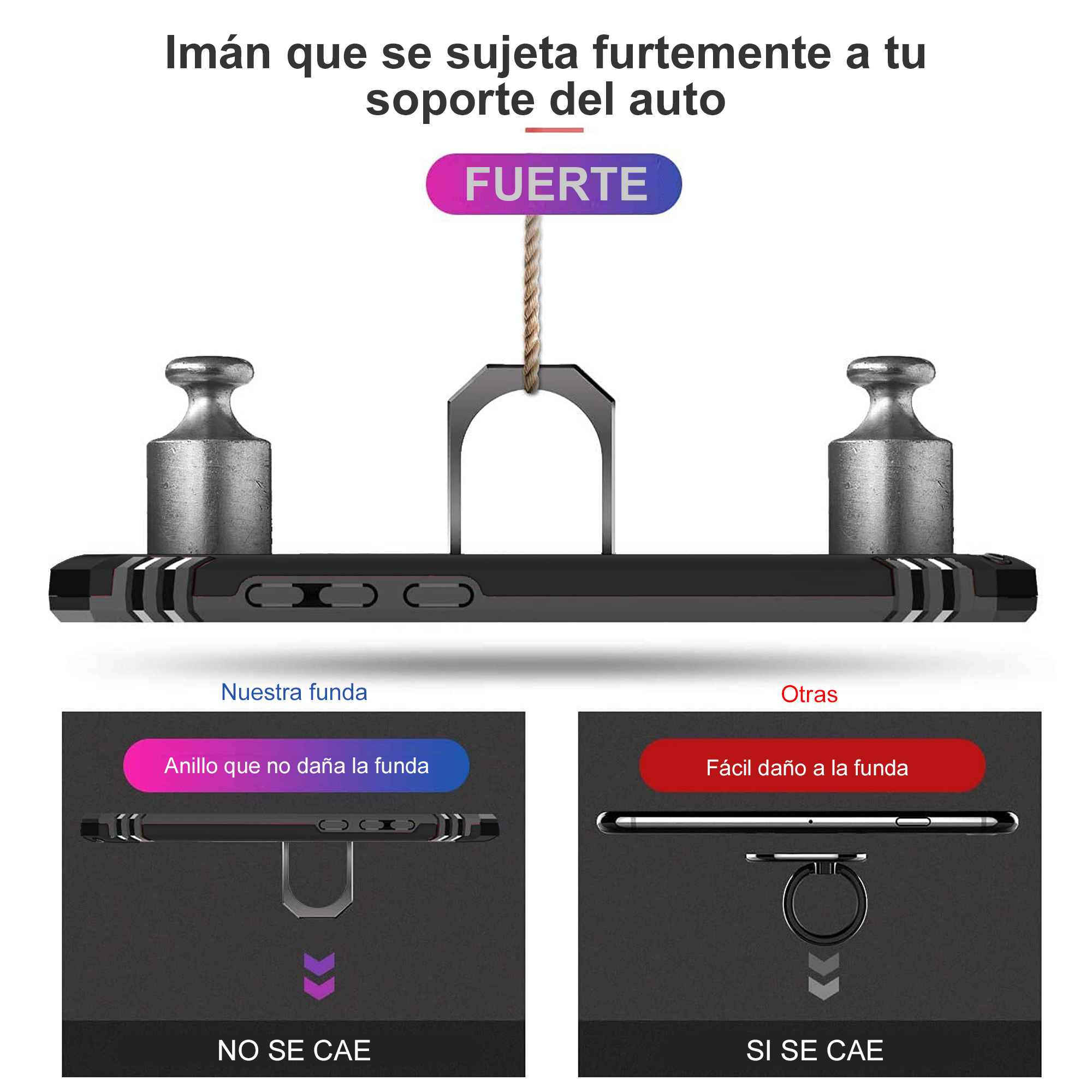 Funda Con Anillo Soporte Uso Rudo Para Moto G24 Power Negro 