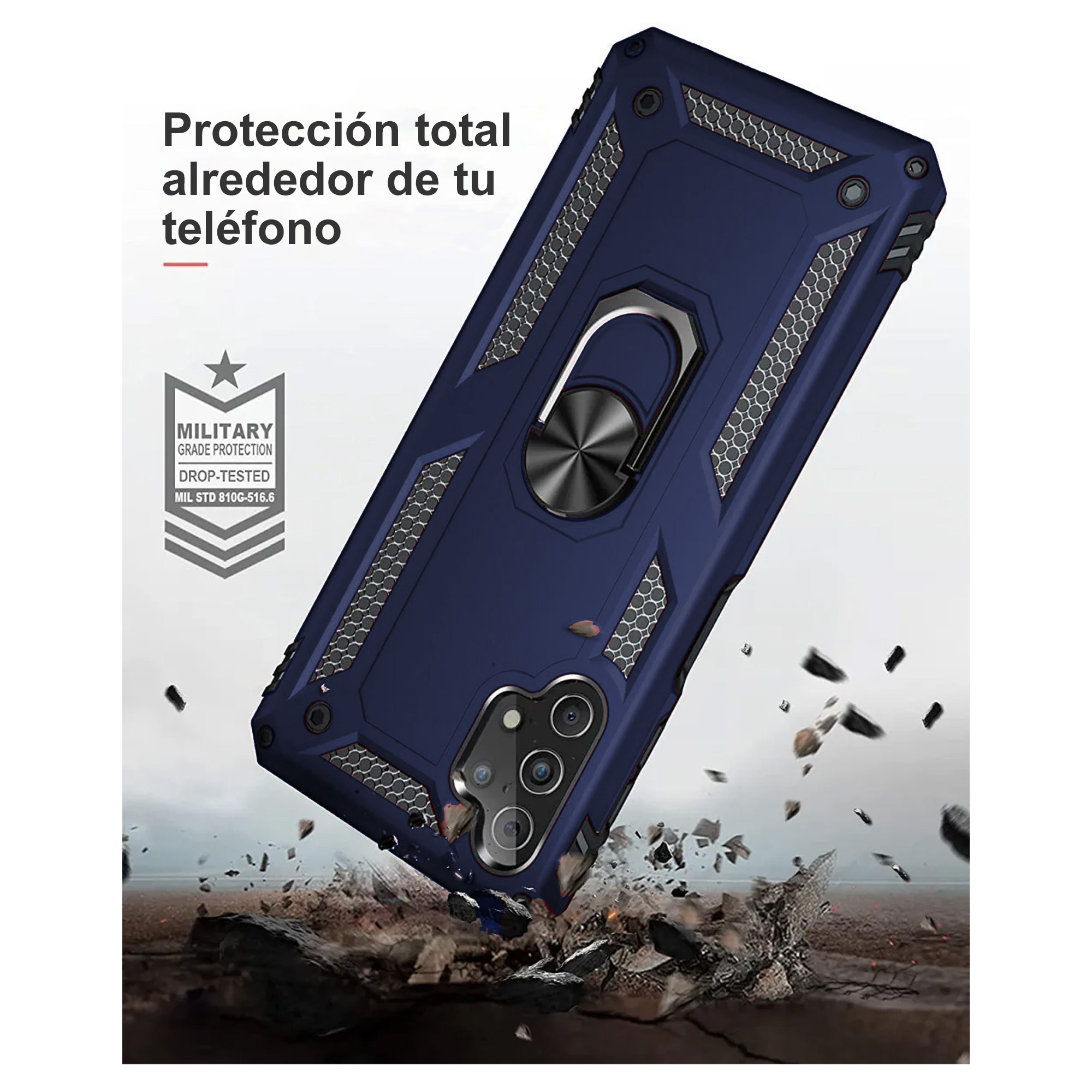 Funda Con Anillo Soporte Uso Rudo Para Moto G24 Power Azul