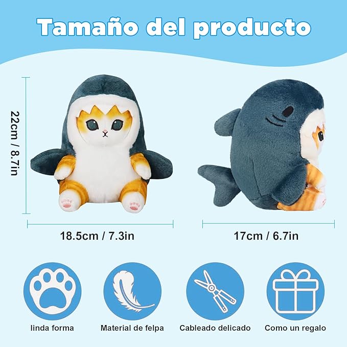 MOONPAI Juguete de Peluche (13cm-Gato tiburón)