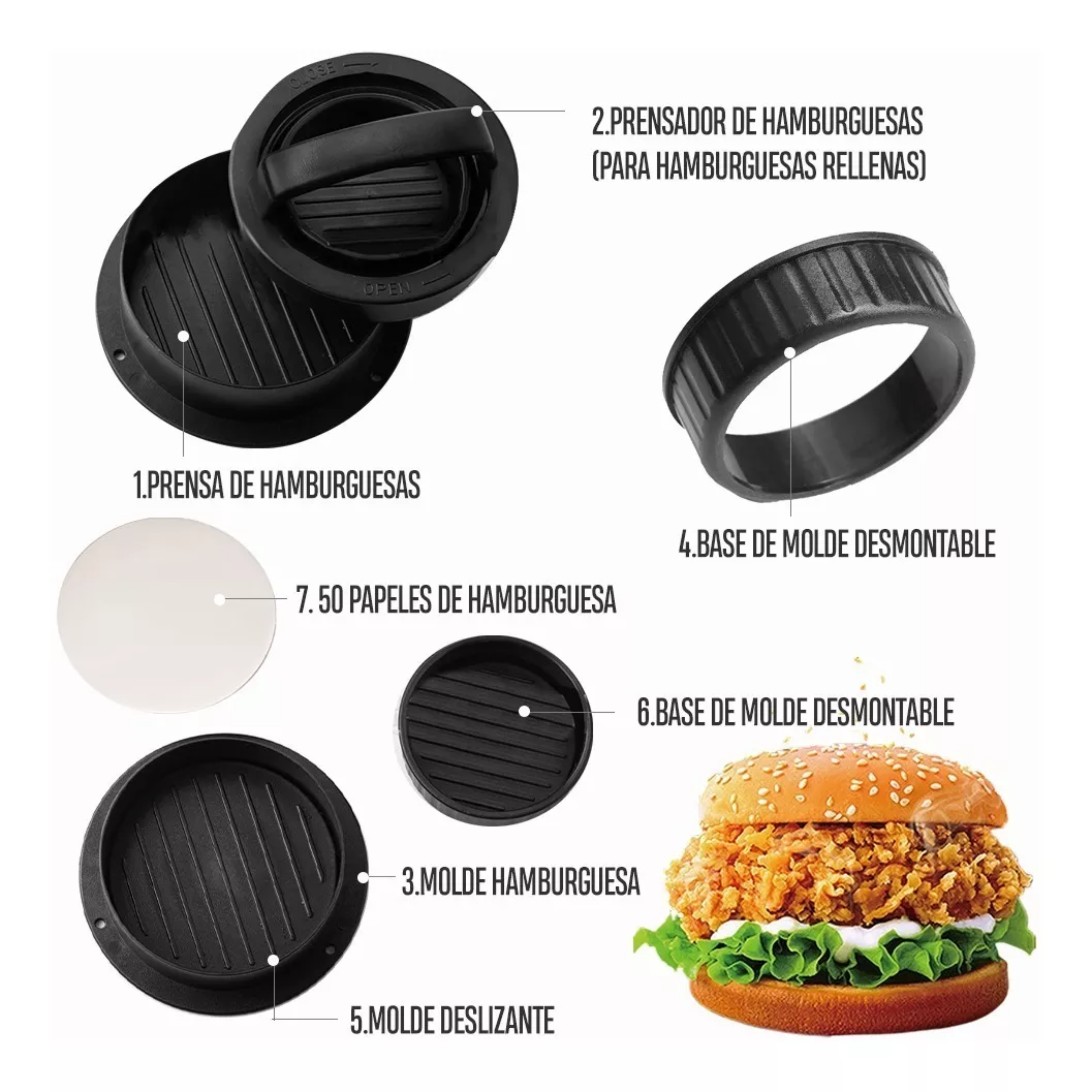 Prensas Para Hamburguesas Moldes Antiadherentes Manual Carne