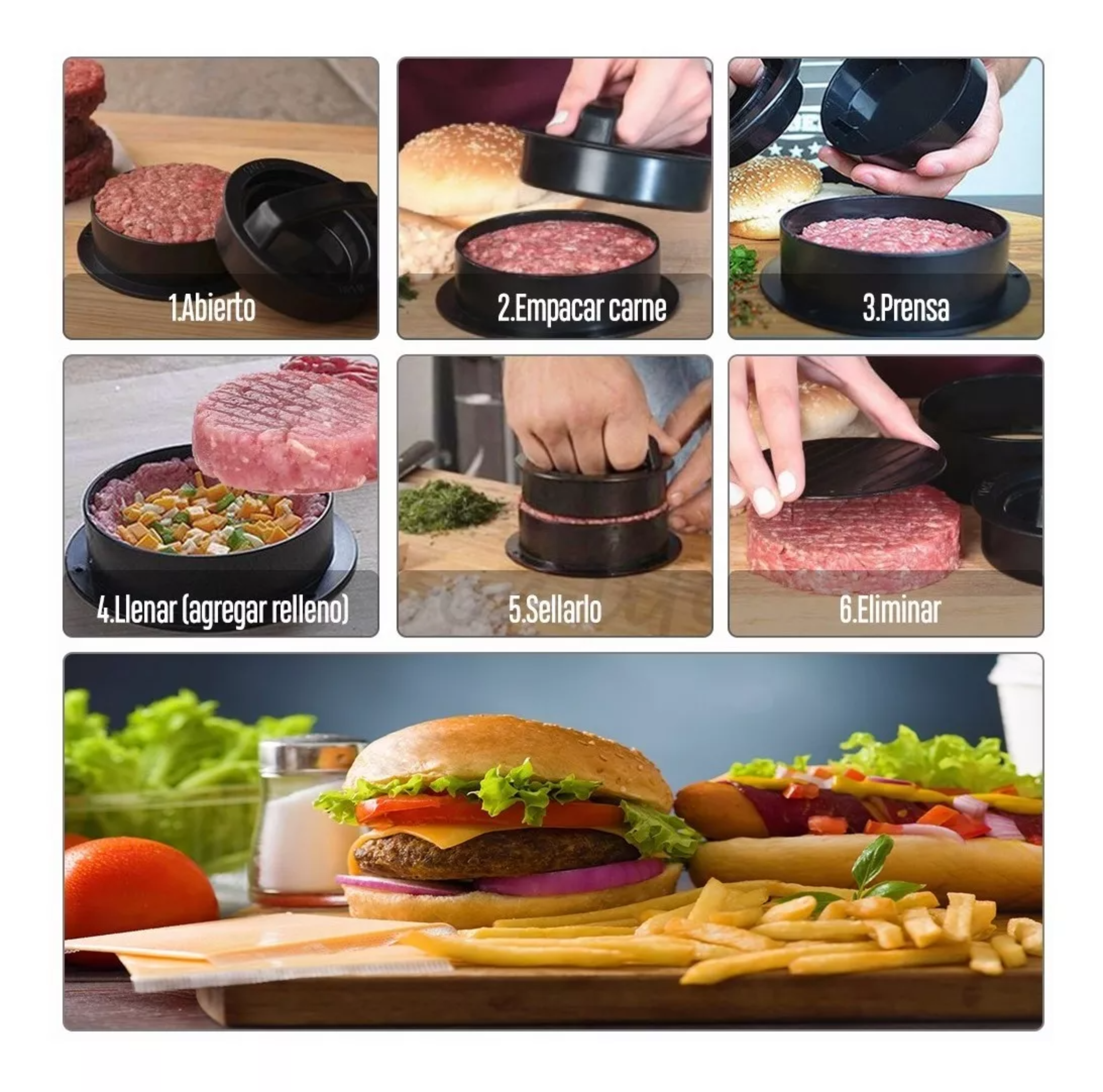 Prensas Para Hamburguesas Moldes Antiadherentes Manual Carne