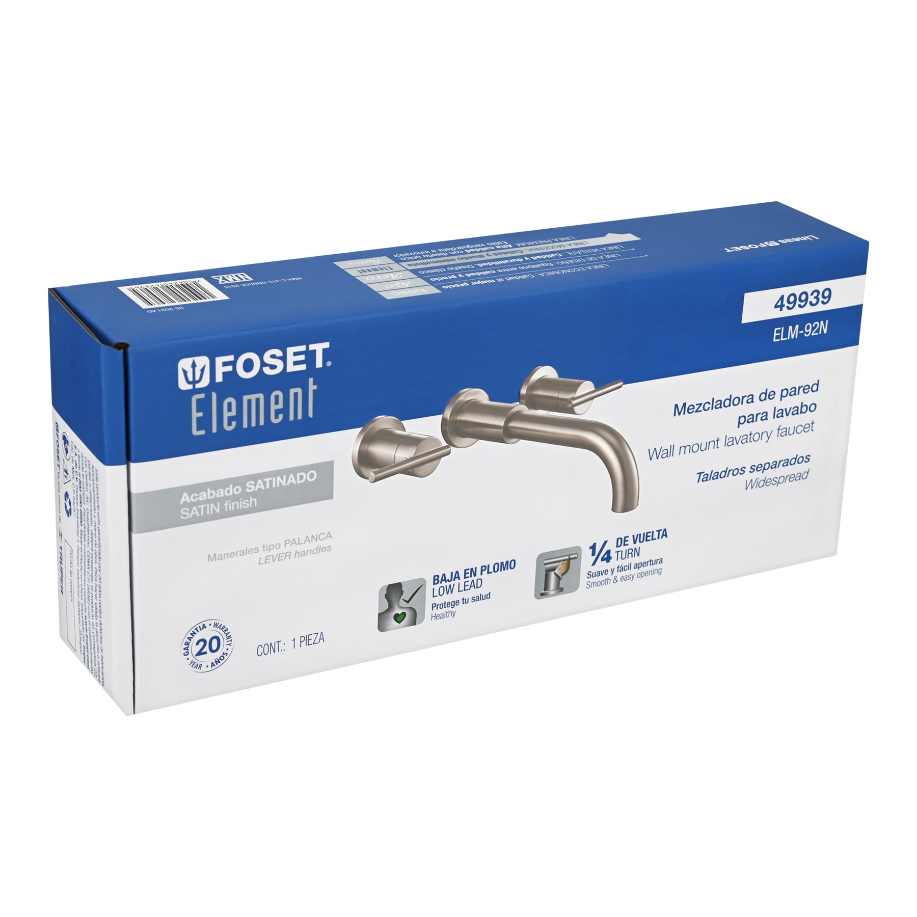 Mezcladora satín de pared para lavabo, Foset