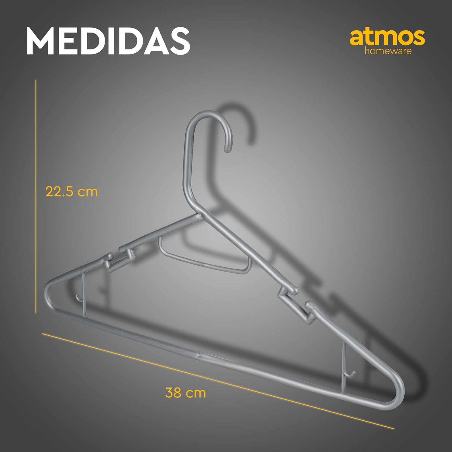 Atmos Homeware Ganchos para Ropa | 100 Ganchos de Plástico Premium para Colgar Ropa | Gruesos, Resistentes y Duraderos | Paquete de 100 Perchas Color Plata