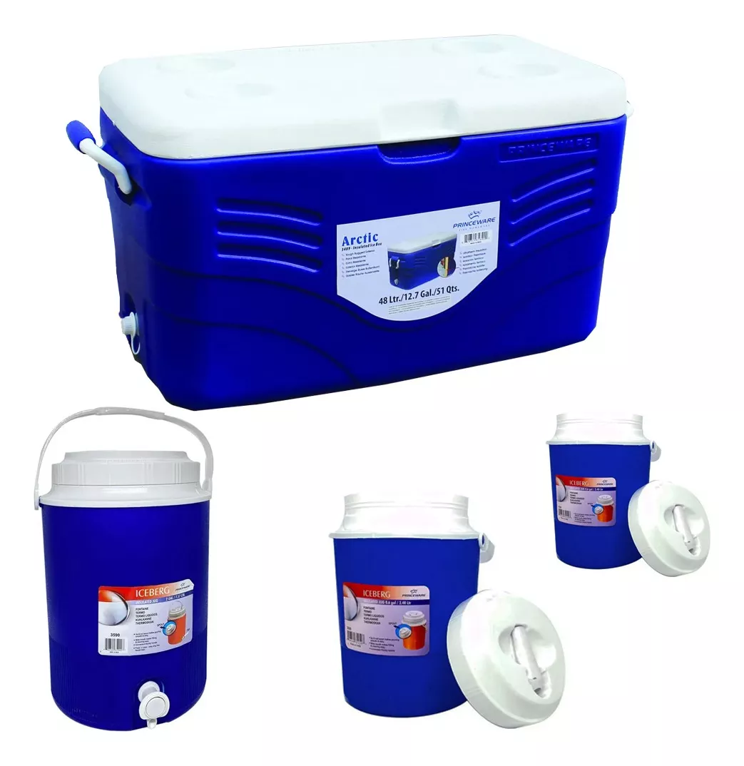 Combo Hielera Artic 1 Hielera 48lt+3 Termos 1.2, 2.4 Y9 Lts Azul