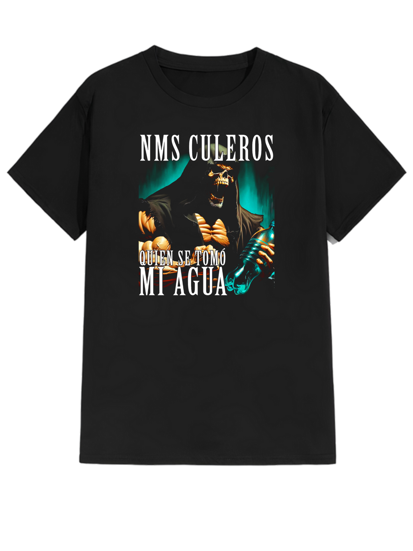 Playera manga corta algodón calacas chidas gym "Quien se tomó mi agua" 