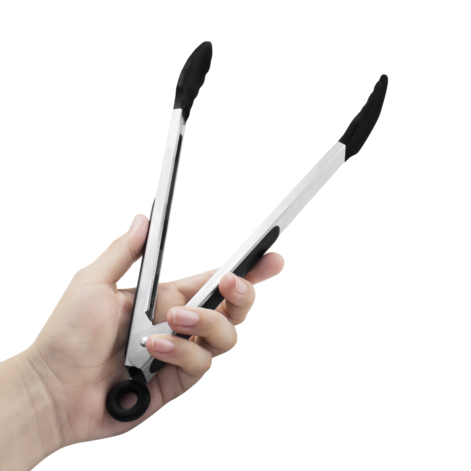 Kit de 3 Pinzas de cocina Silicona y acero inoxidable Color Negro