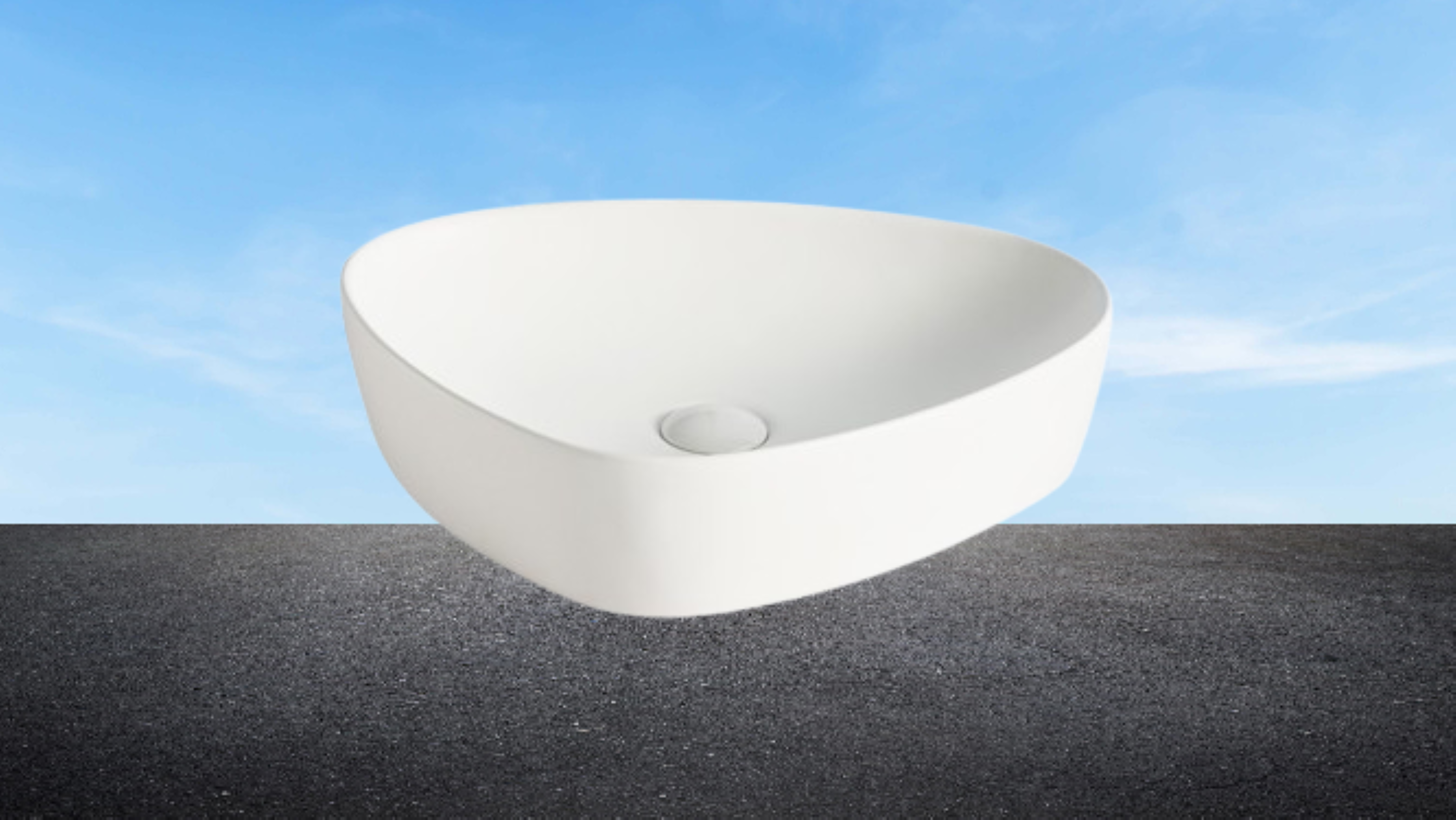 Lavabo Cerámico para Baño ARU, acabado blanco mate. De sobreponer, con diseño europeo ideal para todo tipo de baños. Dimensiones 50.0 x 40.5 x 12.0 cms. (base x altura x profundidad)