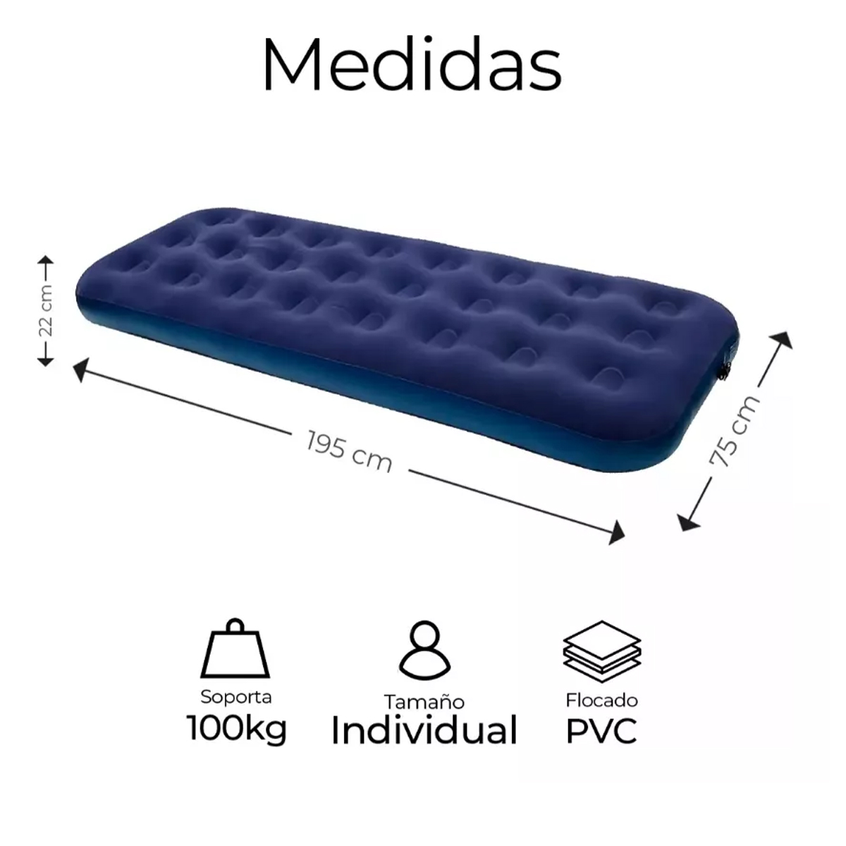 Colchon Cama Inflable Individual Camping Portatil Aire Azul Sport Team