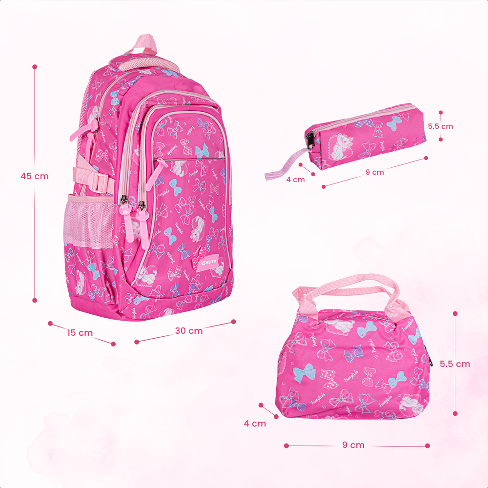 Kit Escolar Mochila Lonchera Lapicera Aristogatos Rosa