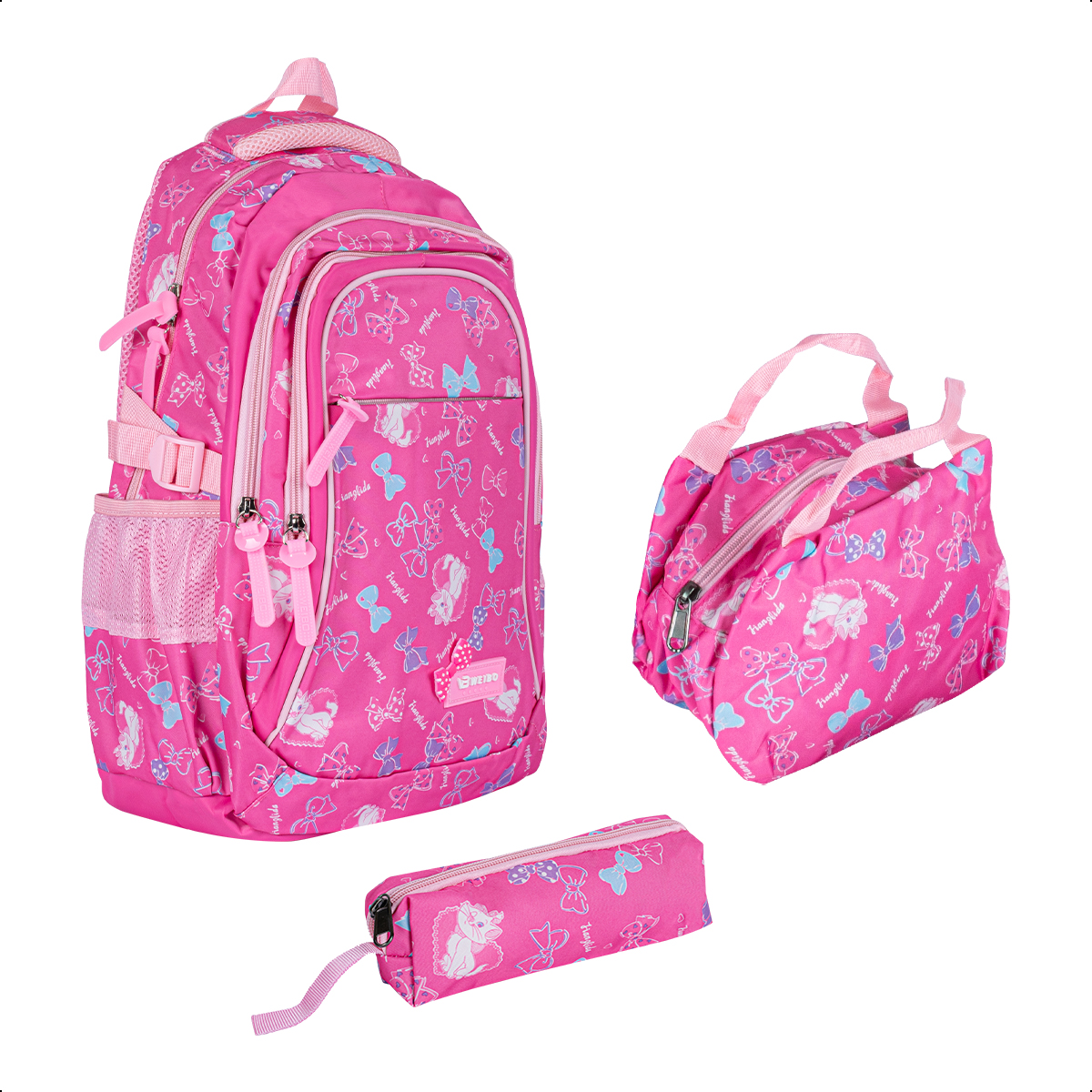 Kit Escolar Mochila Lonchera Lapicera Aristogatos Rosa