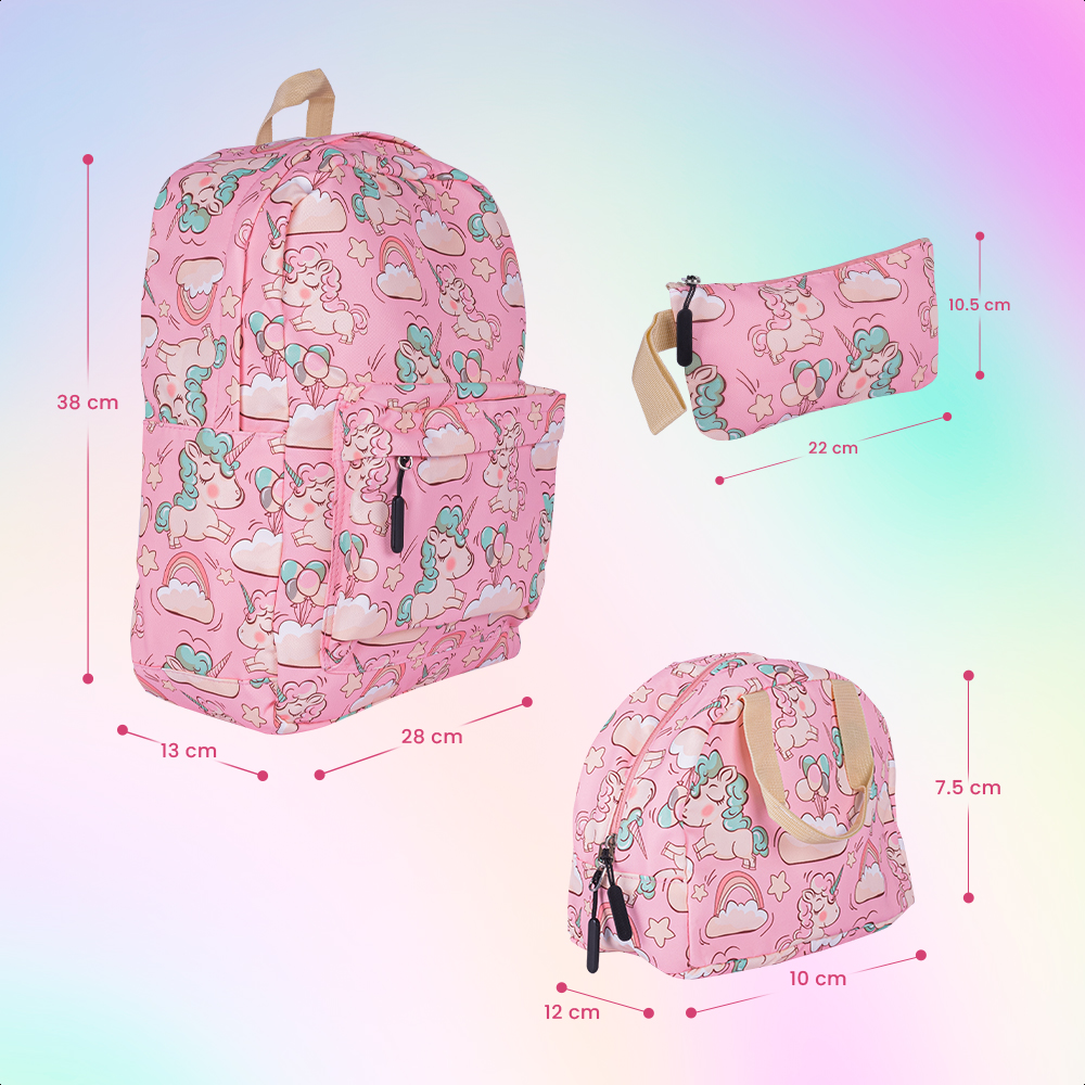 Kit Escolar Coquette Mochila Lonchera Lapicera Unicornio Ros