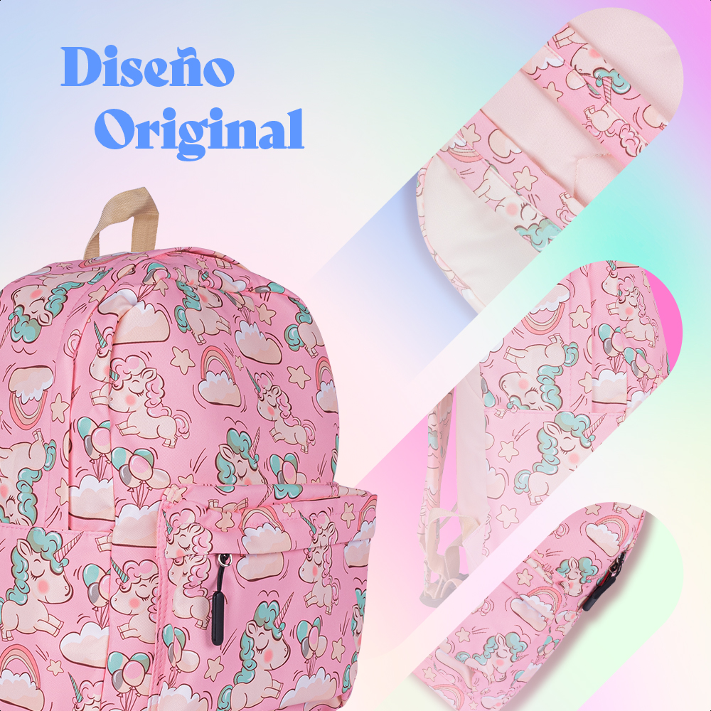 Kit Escolar Coquette Mochila Lonchera Lapicera Unicornio Ros