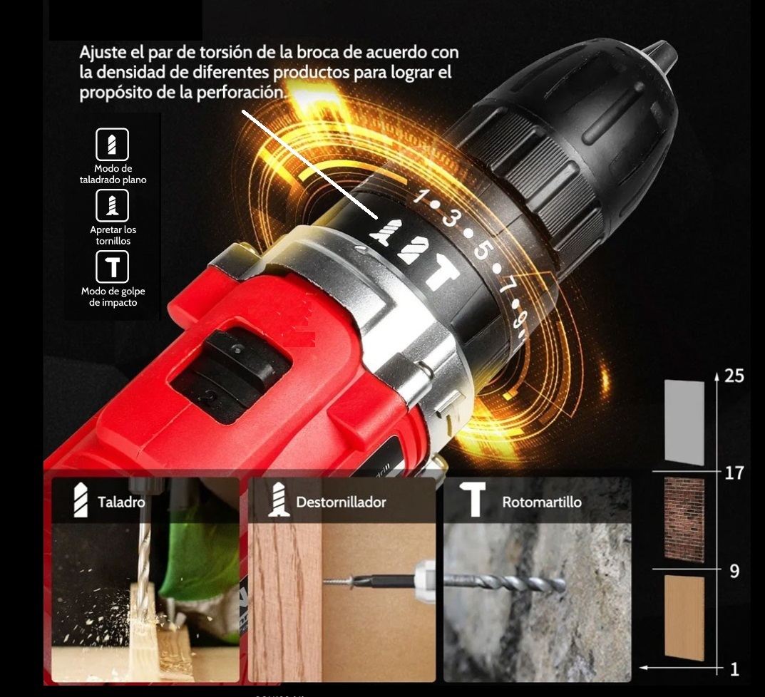 Taladro Desarmador Pistola de Impacto Kit con 24 Accesorios y Estuche.