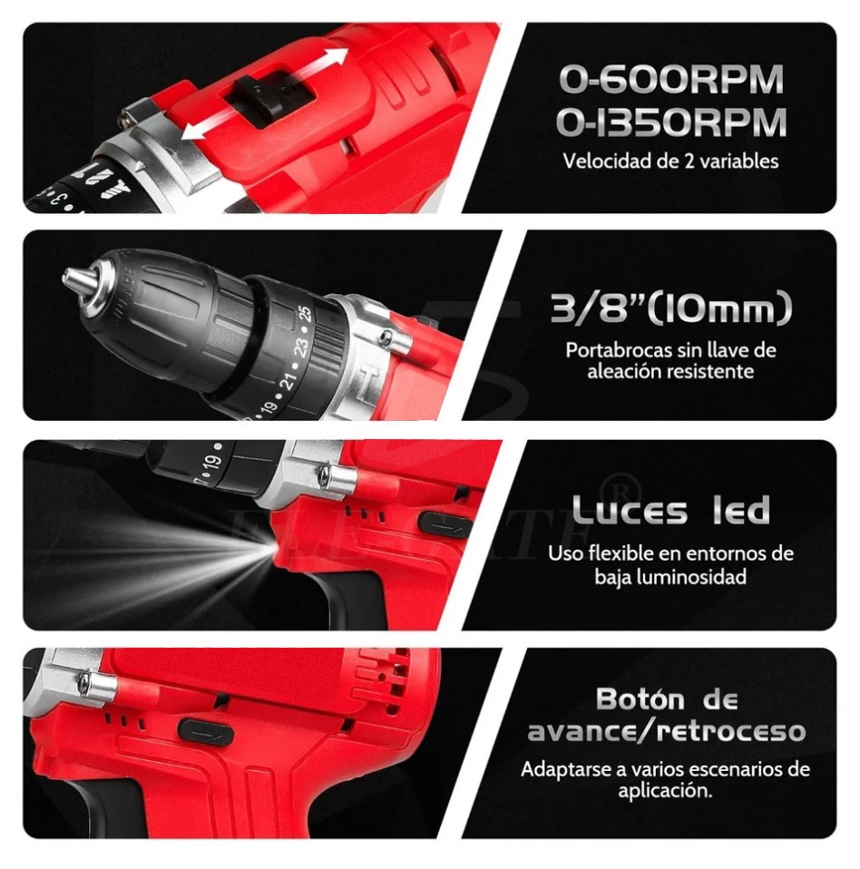 Taladro Desarmador Pistola de Impacto Kit con 24 Accesorios y Estuche.