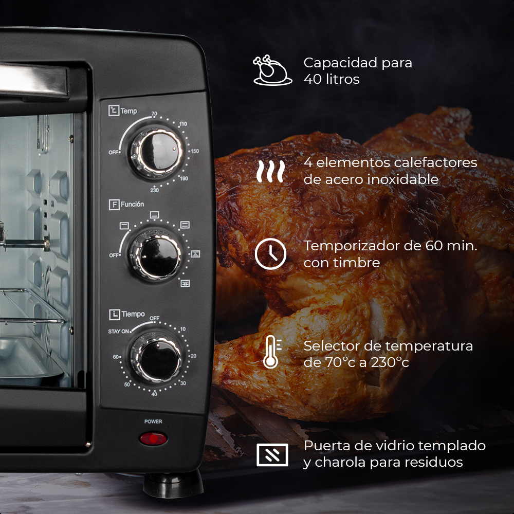 Horno Tostador De 40 L Daewoo Dot-1666 Temporizador 1 Hr