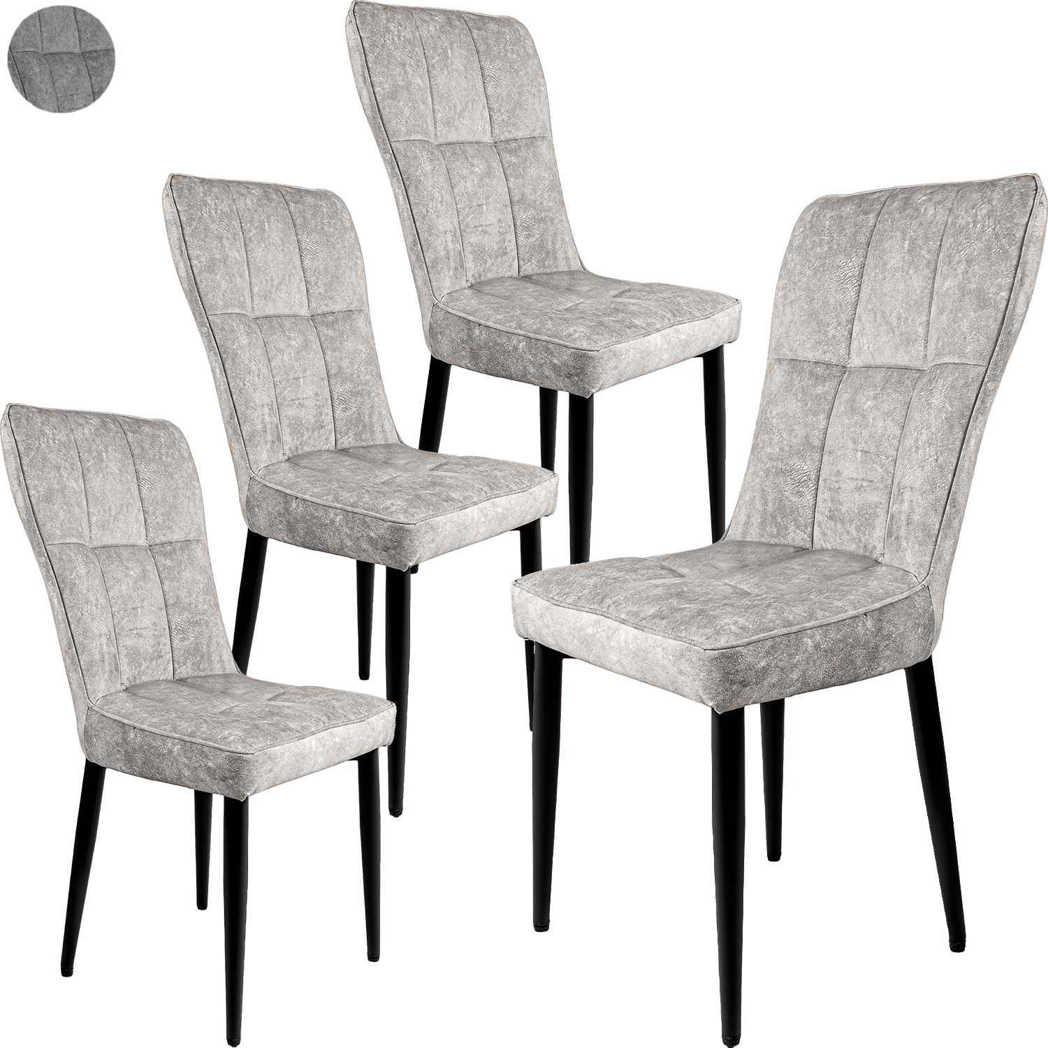 Juego Set 4 Sillas Vinipiel Modernas Comedor Tapizadas Gris Oscuro
