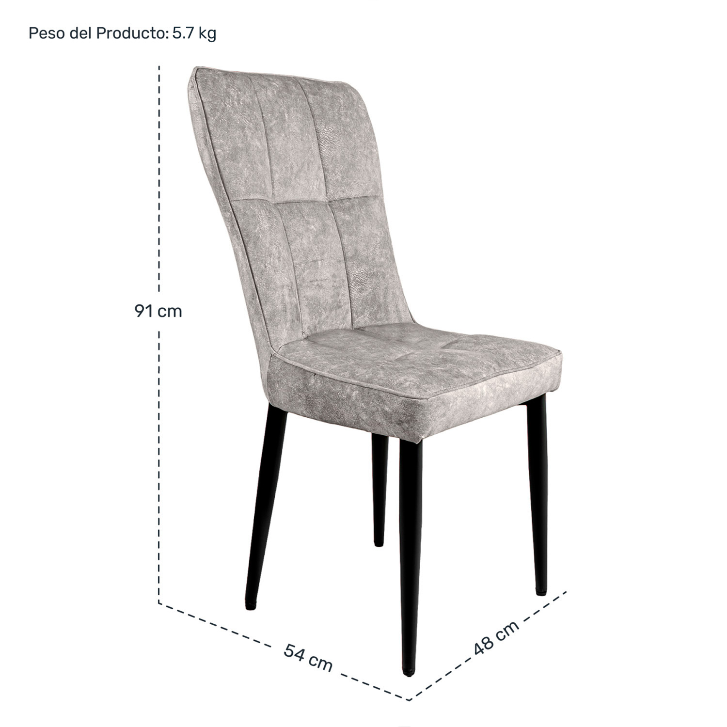 Juego Set 4 Sillas Vinipiel Modernas Comedor Tapizadas Gris Oscuro