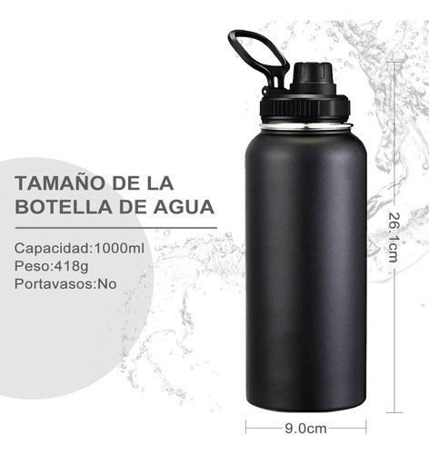 Termo Vaso-botella Acero Inoxidablecon Fría/caliente 32 Oz Negro