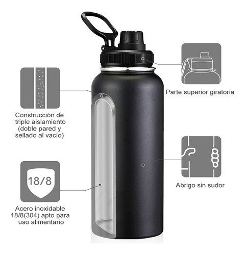 Termo Vaso-botella Acero Inoxidablecon Fría/caliente 32 Oz Negro