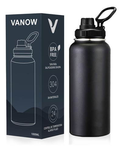 Termo Vaso-botella Acero Inoxidablecon Fría/caliente 32 Oz Negro