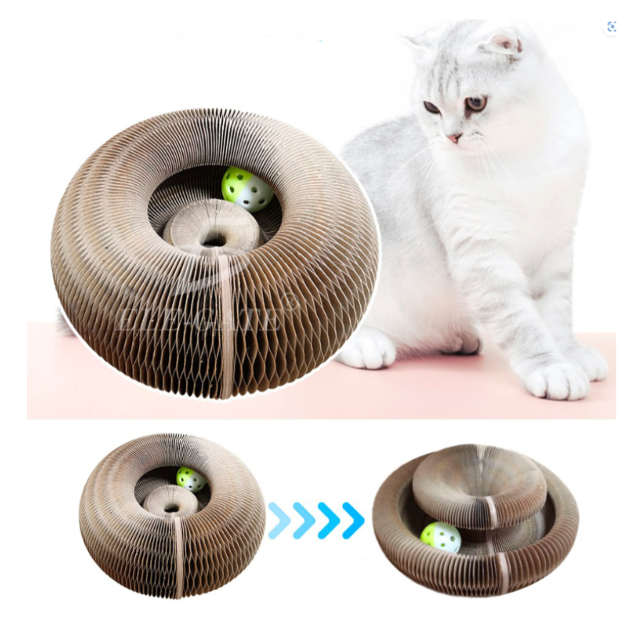Rascador mágico gato acordeon redondo con juguetes 
