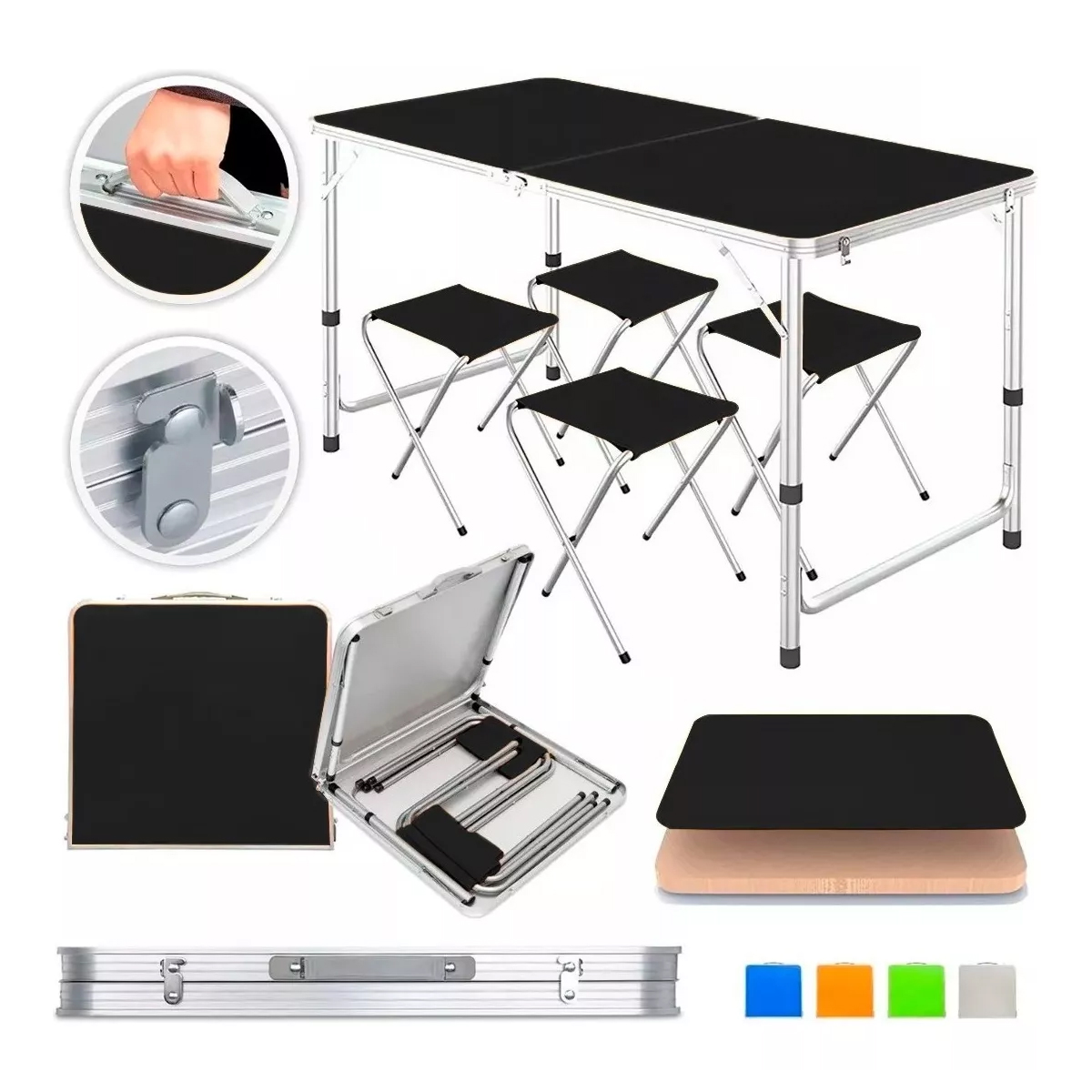 Mesa Plegable Tipo Portafolio Con 4 Sillas Portátiles 1.20 M