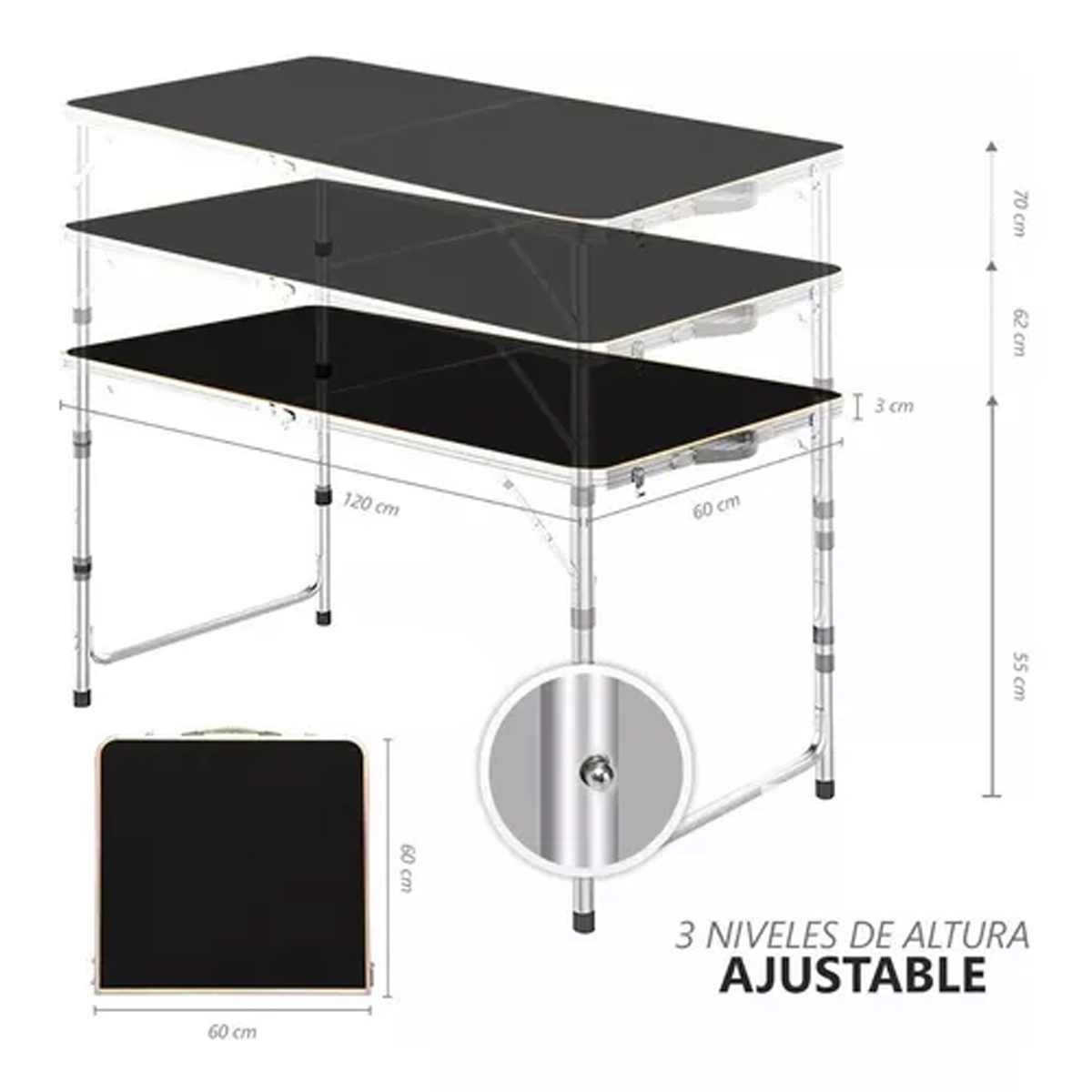Mesa Plegable Tipo Portafolio Con 4 Sillas Portátiles 1.20 M