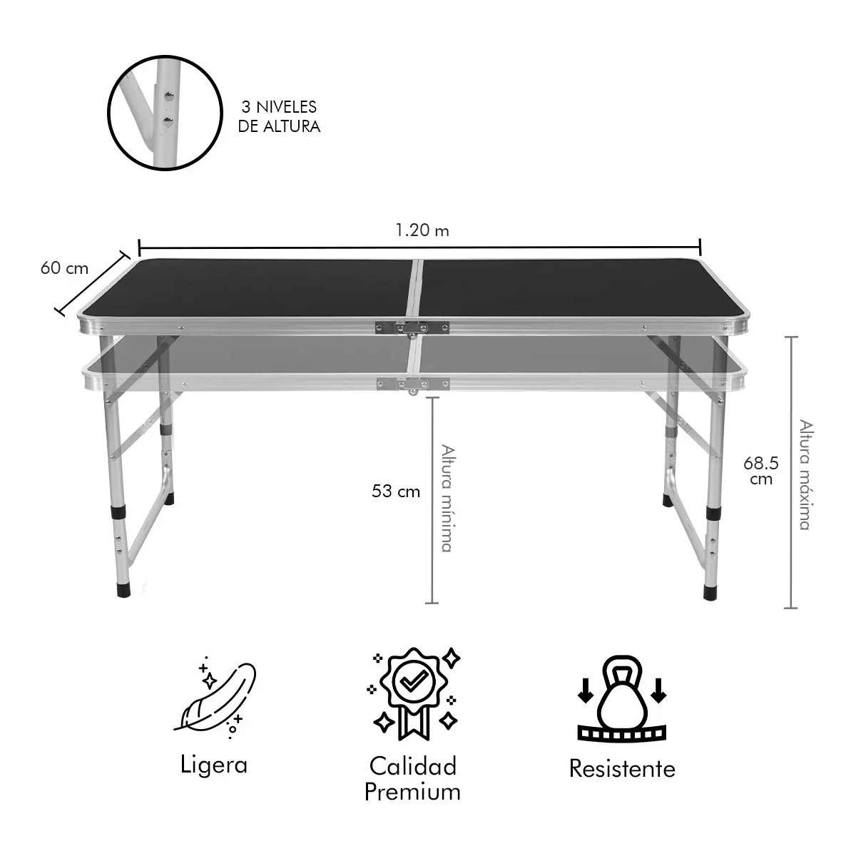 Mesa Plegable Tipo Portafolio Con 4 Sillas Portátiles 1.20 M