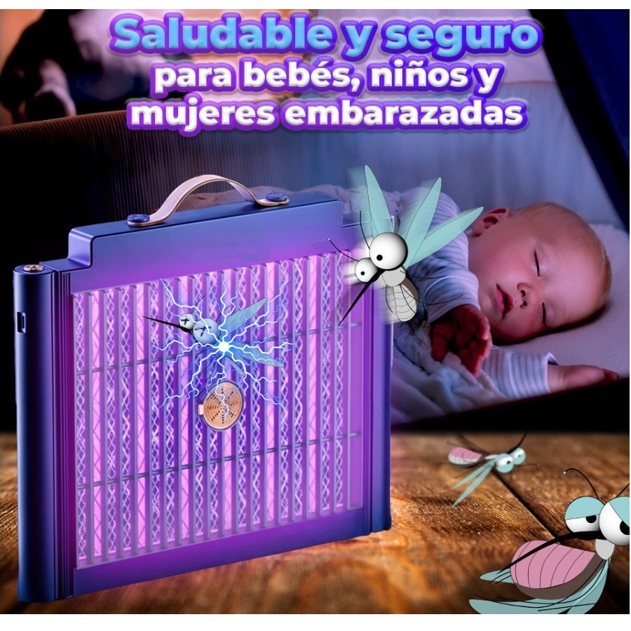 Lampara UV Trampa Mata Mosquitos Recargable Rectangular "zapper".