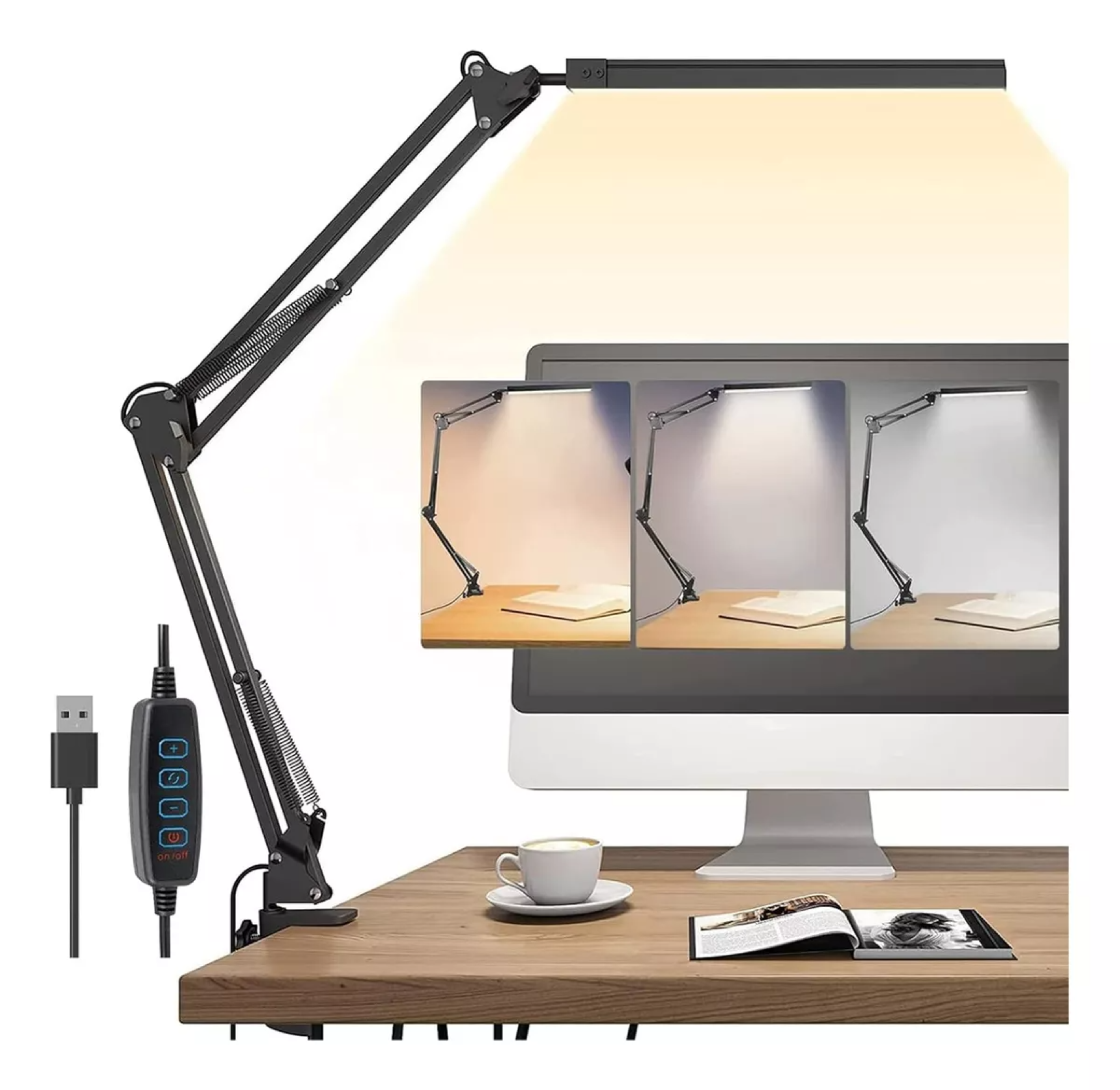 Dapon Lámpara de Escritorio Led con Brazo Giratorio 360 grados oficina