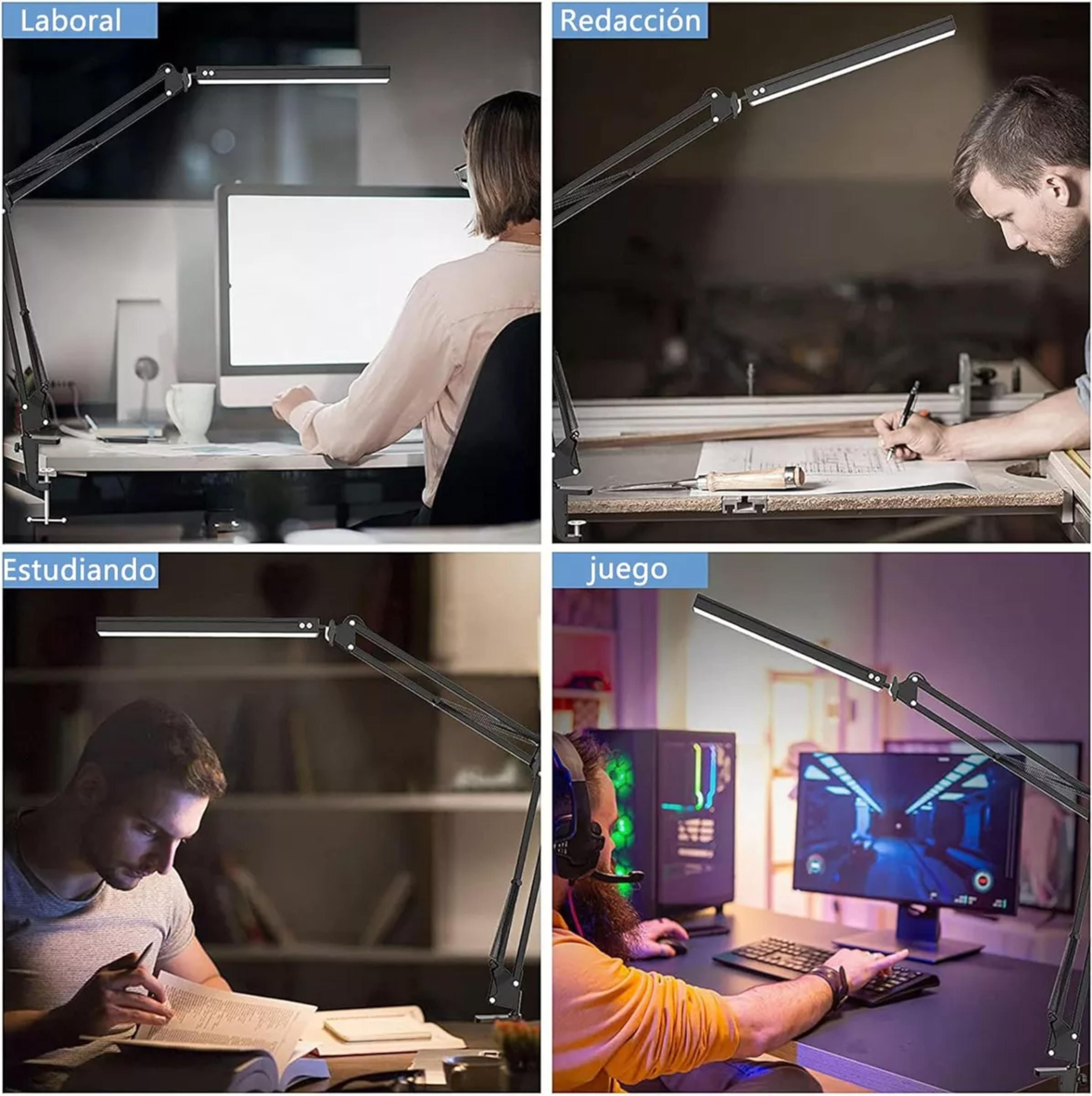 Dapon Lámpara de Escritorio Led con Brazo Giratorio 360 grados oficina
