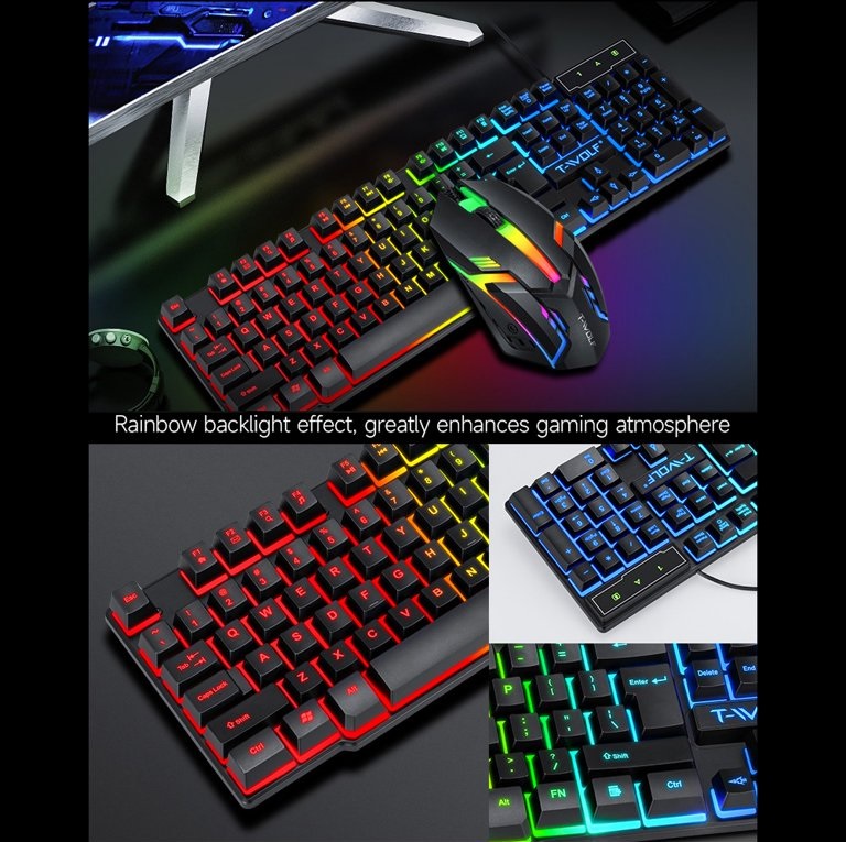 T-wolf Gaming Combo Tf200 Teclado + Mouse Retroiluminado Idioma Latinoamericano 