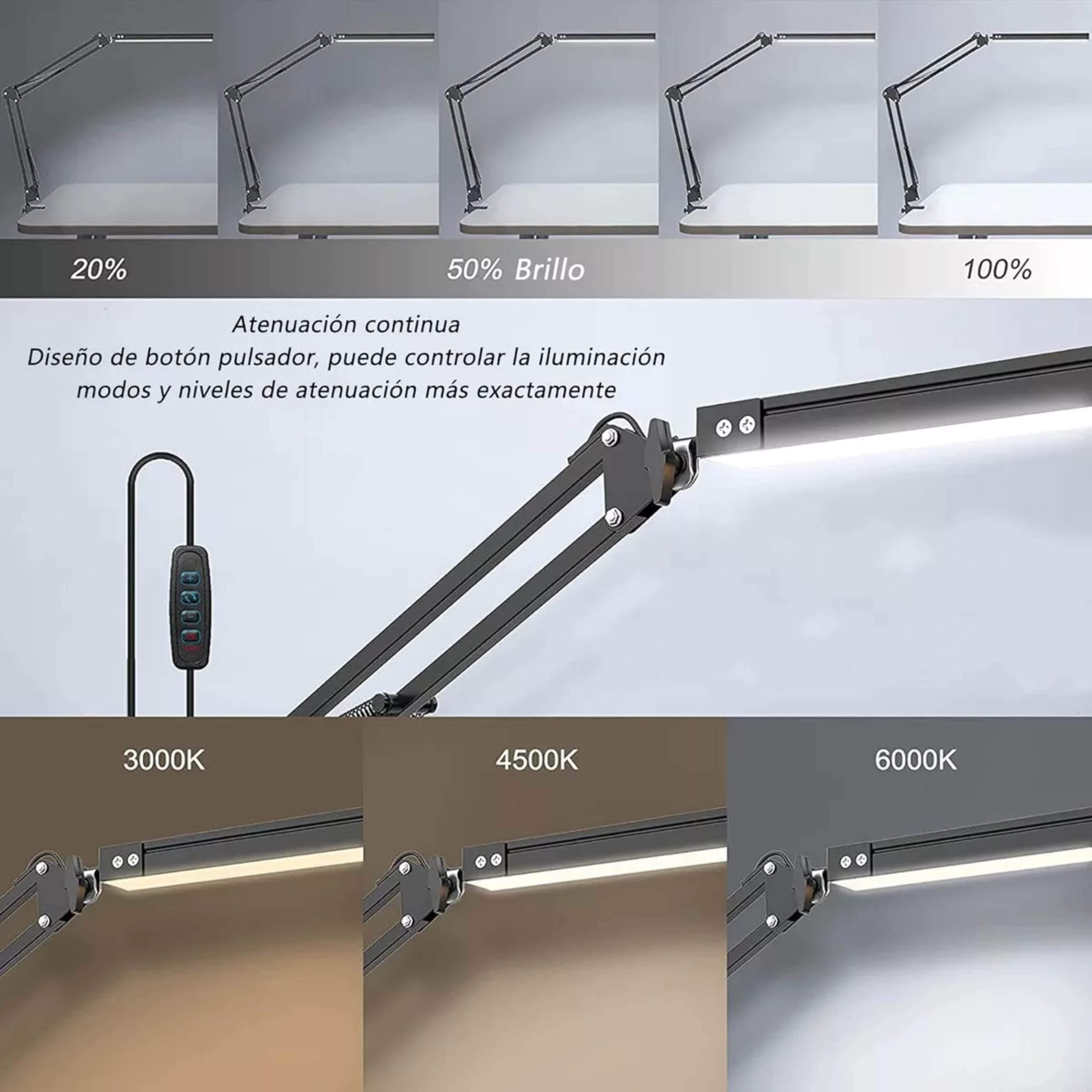 Dapon Lámpara de Escritorio Led con Brazo Giratorio 360 grados oficina