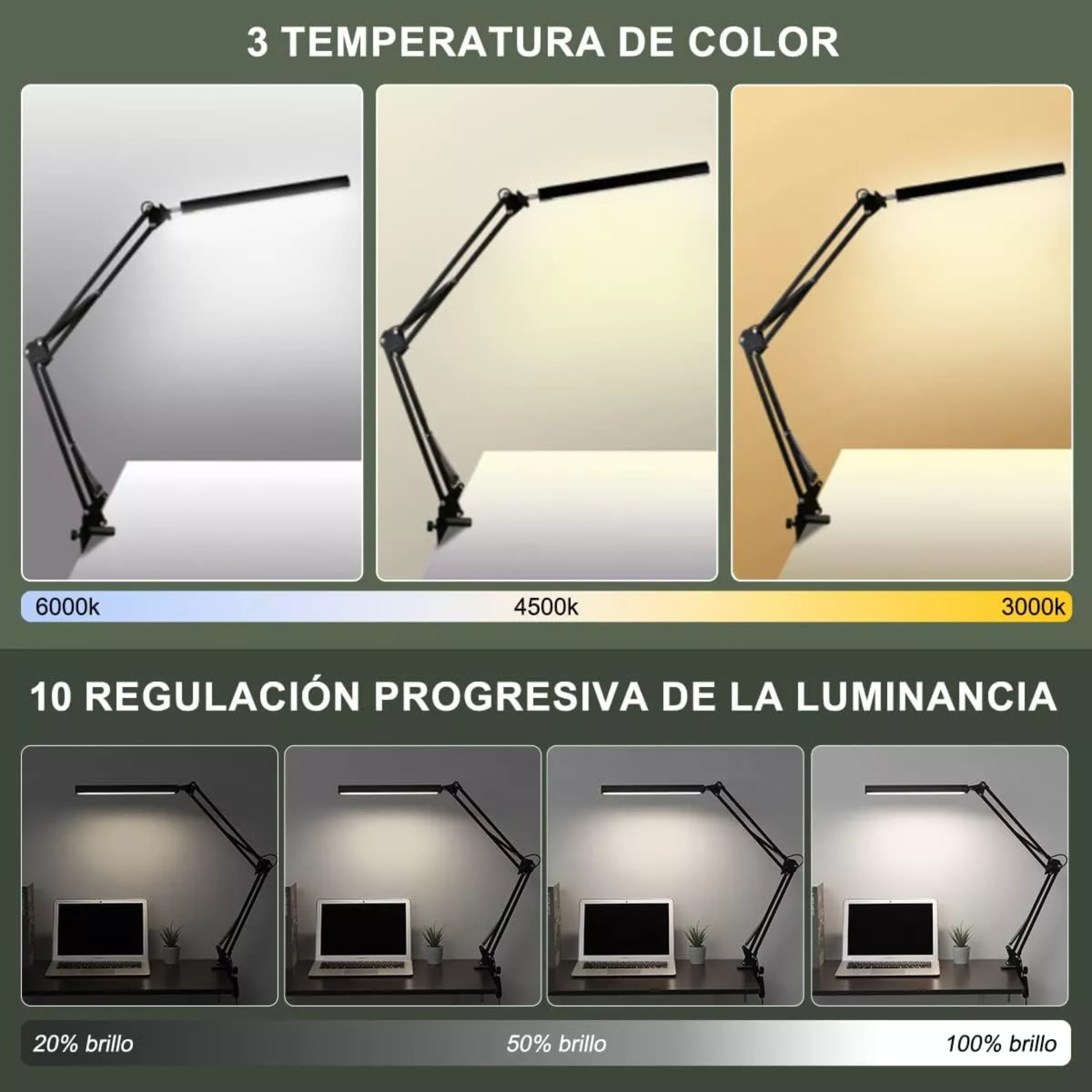 Dapon Lámpara de Escritorio Led con Brazo Giratorio 360 grados oficina