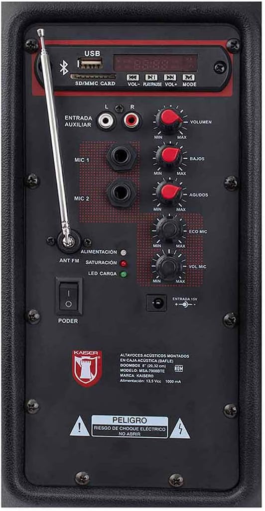 Kaiser Kit de Bafle Amplificador Inalámbrico con Bluetooth y Micrófono, 6500W, Color Negro - Modelo MSA7908MX