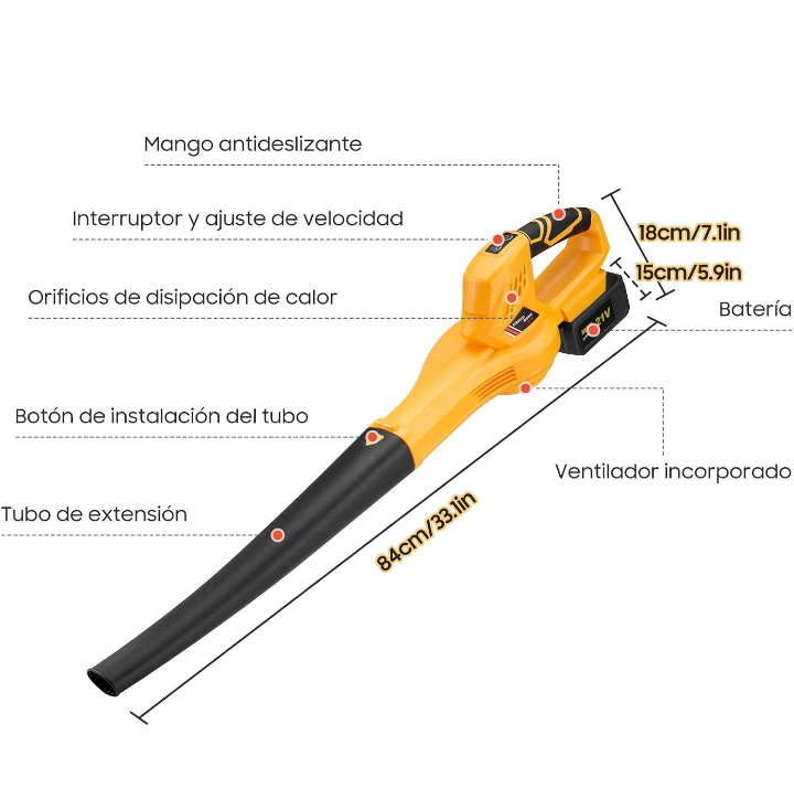 Barredora sopladora de aire inalámbrico eléctrico recargable 6 velocidades para jardín patio terraza 
