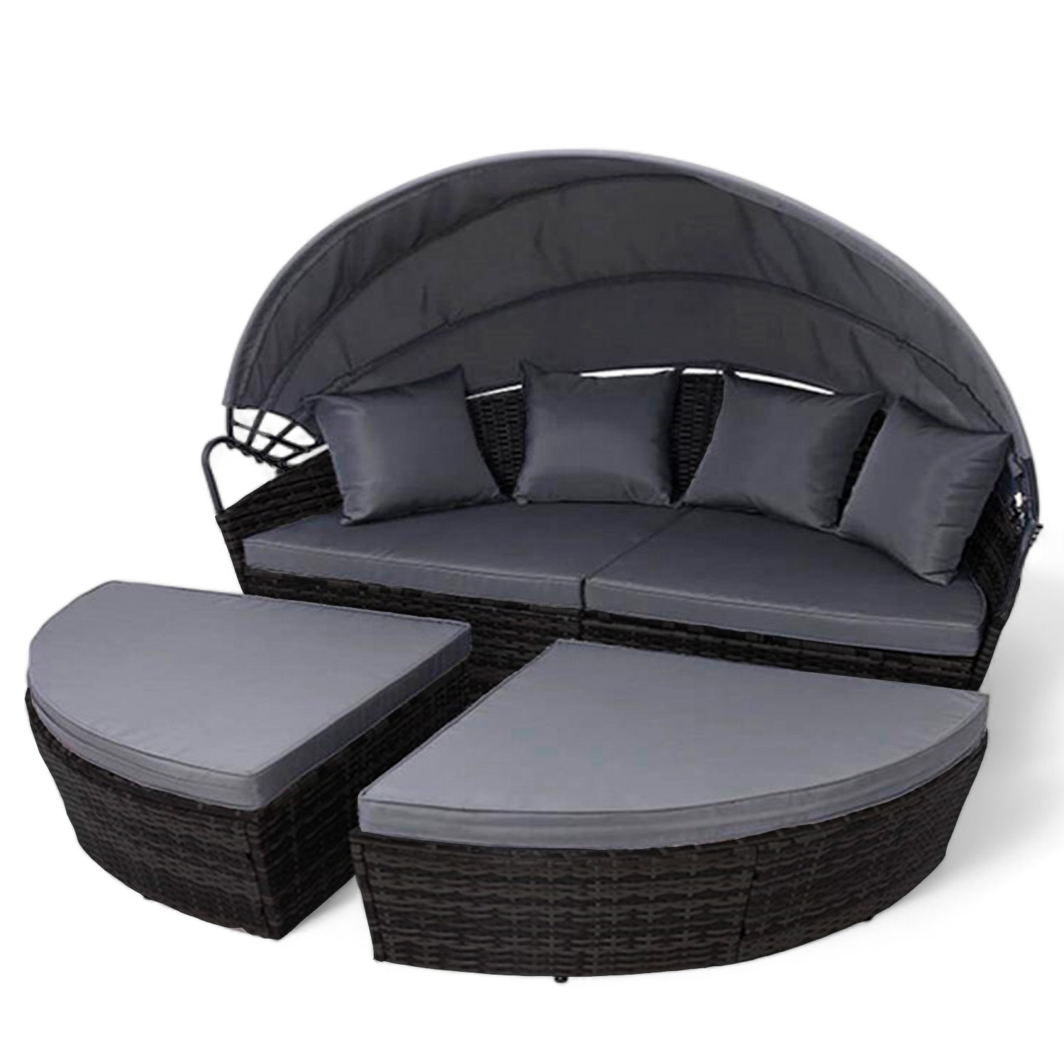 Ilios Innova Camastro Sala Jardín Lounge Mimbre con toldo retráctil | Cama para Exteriores | Cama impermeable para jardin