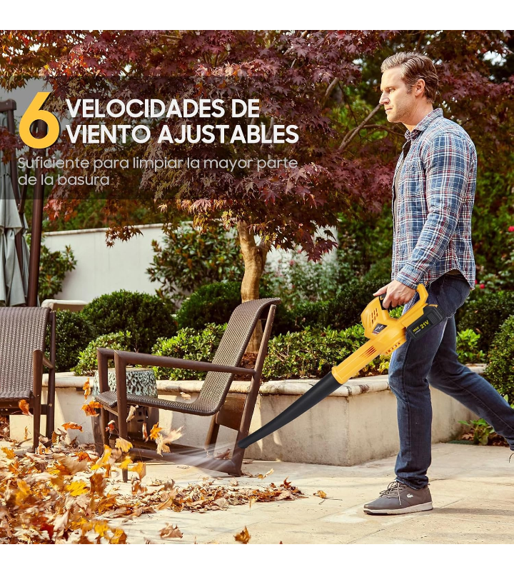 Barredora sopladora de aire inalámbrico eléctrico recargable 6 velocidades para jardín patio terraza 