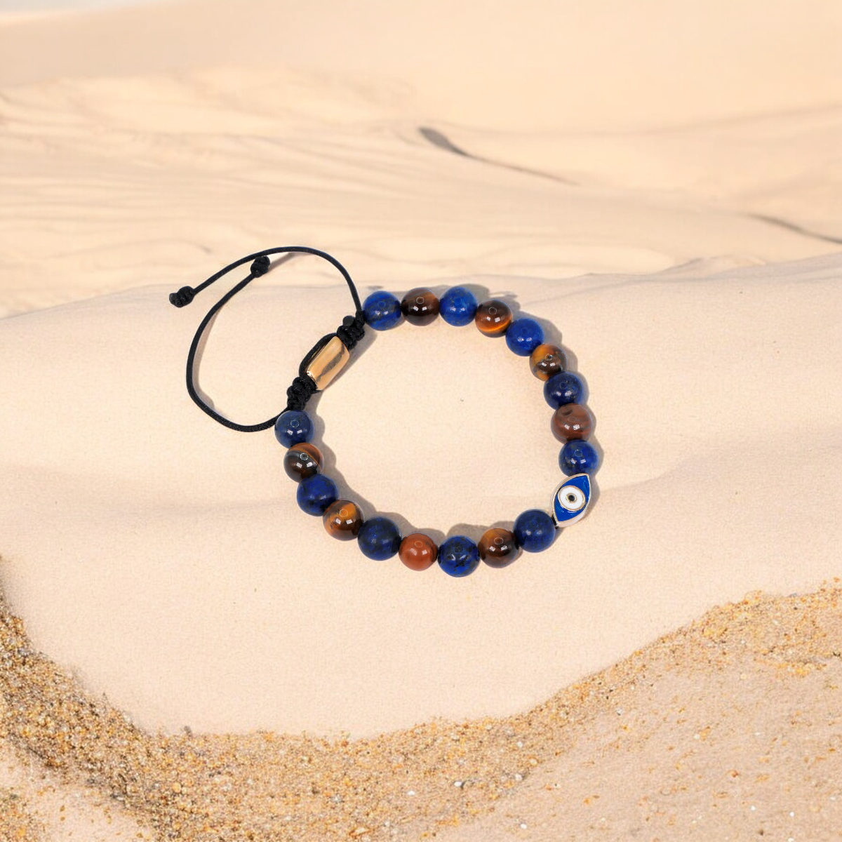 Pulsera ojo turco Plata .925 piedra lapislázuli y ojo de tigre