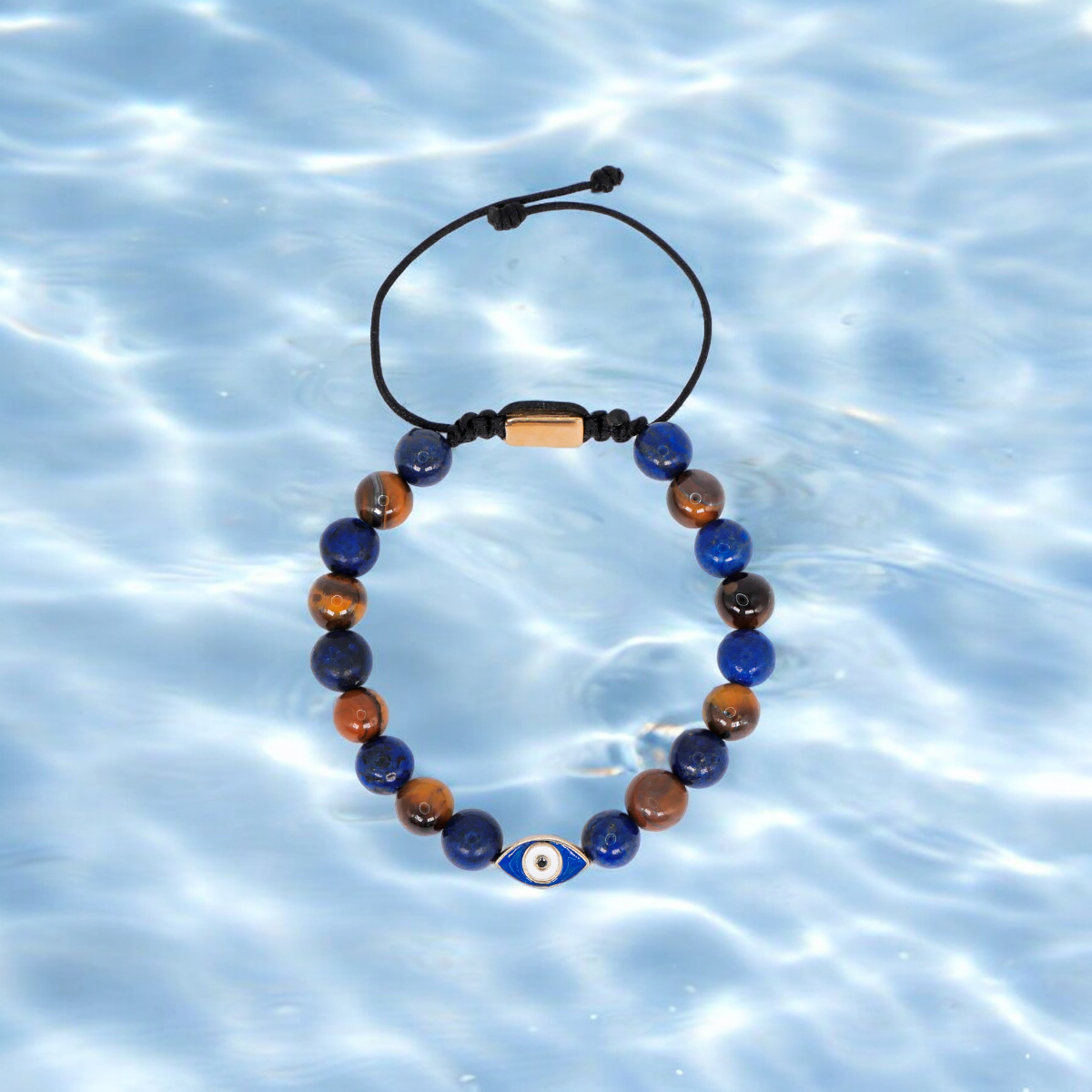 Pulsera ojo turco Plata .925 piedra lapislázuli y ojo de tigre