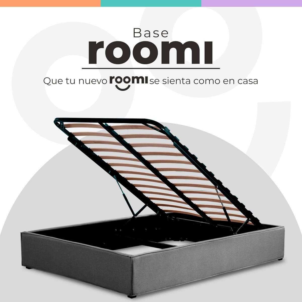 Base Matrimonial Para CoIchón Roomi, Box Con Sistema De Almacenaje Gris