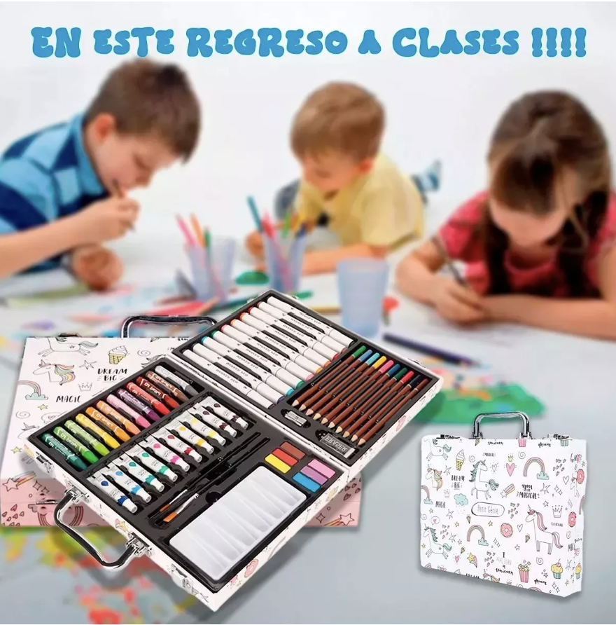Set Colores Crayones Plumones Acuarela Kit Estuche Niños Art T